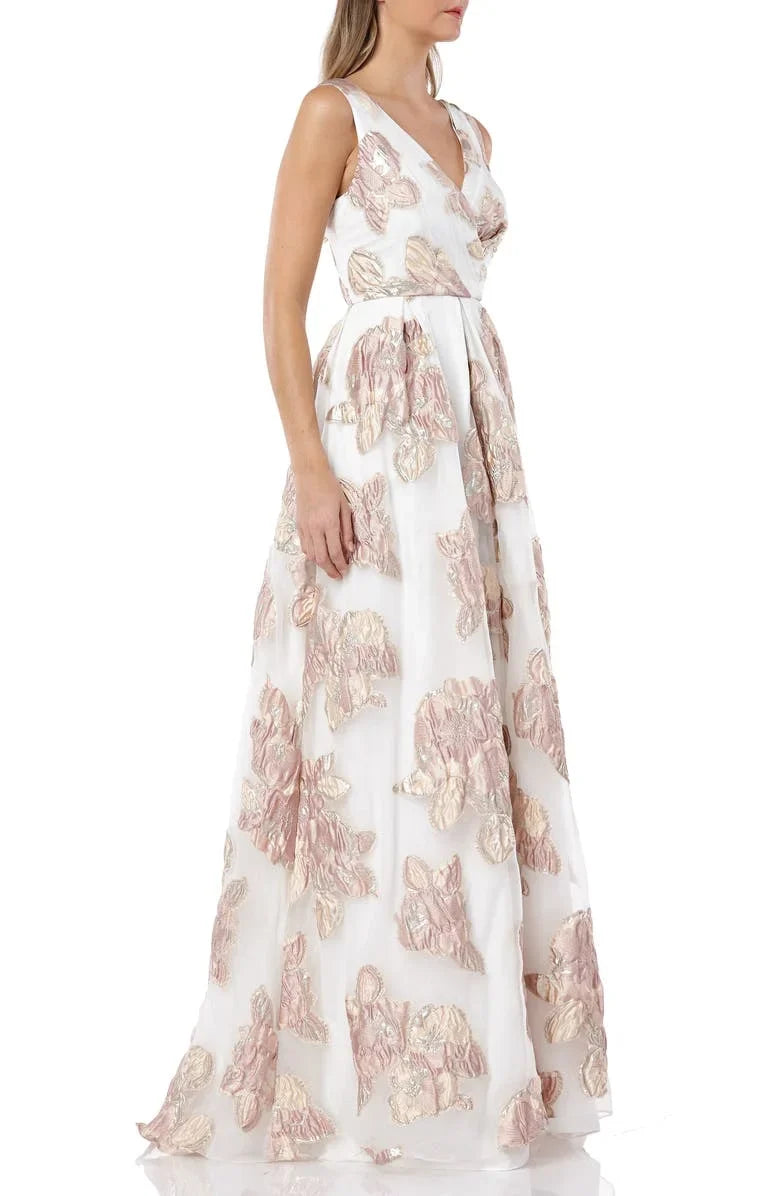 Carmen Marc Valvo Infusion BLUSizeH/IVORY Women's Organza Pleated Gown, USize 8