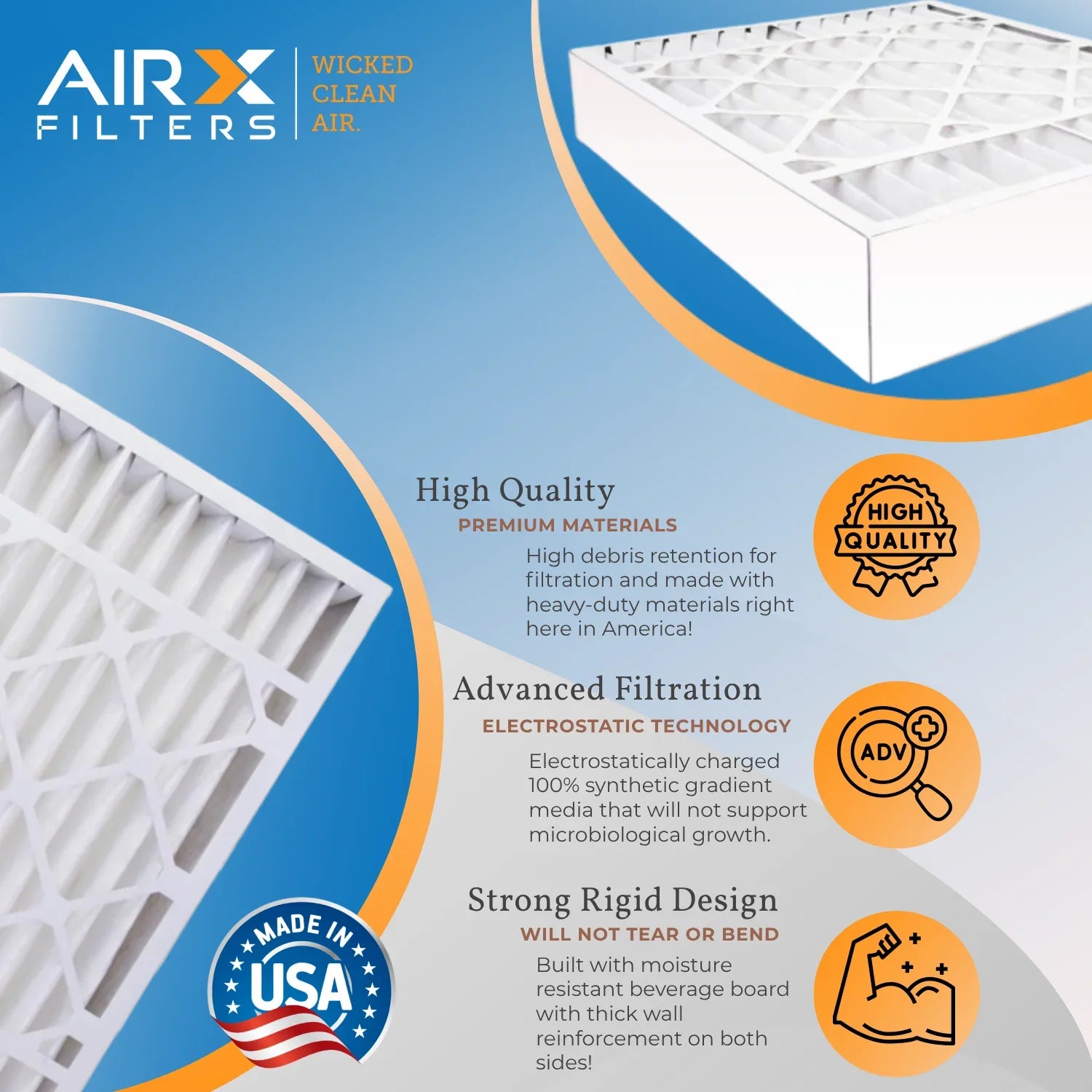 16x25x5 Air Filter MERV 13 Comparable to MPR 1500 - 2200 & FPR 9 Compatible with Air Bear 255649-105 Premium USizeA Made 16x25x5 Furnace Filter 2 Pack by AIRX FILTERSize WICKED CLEAN AIR.