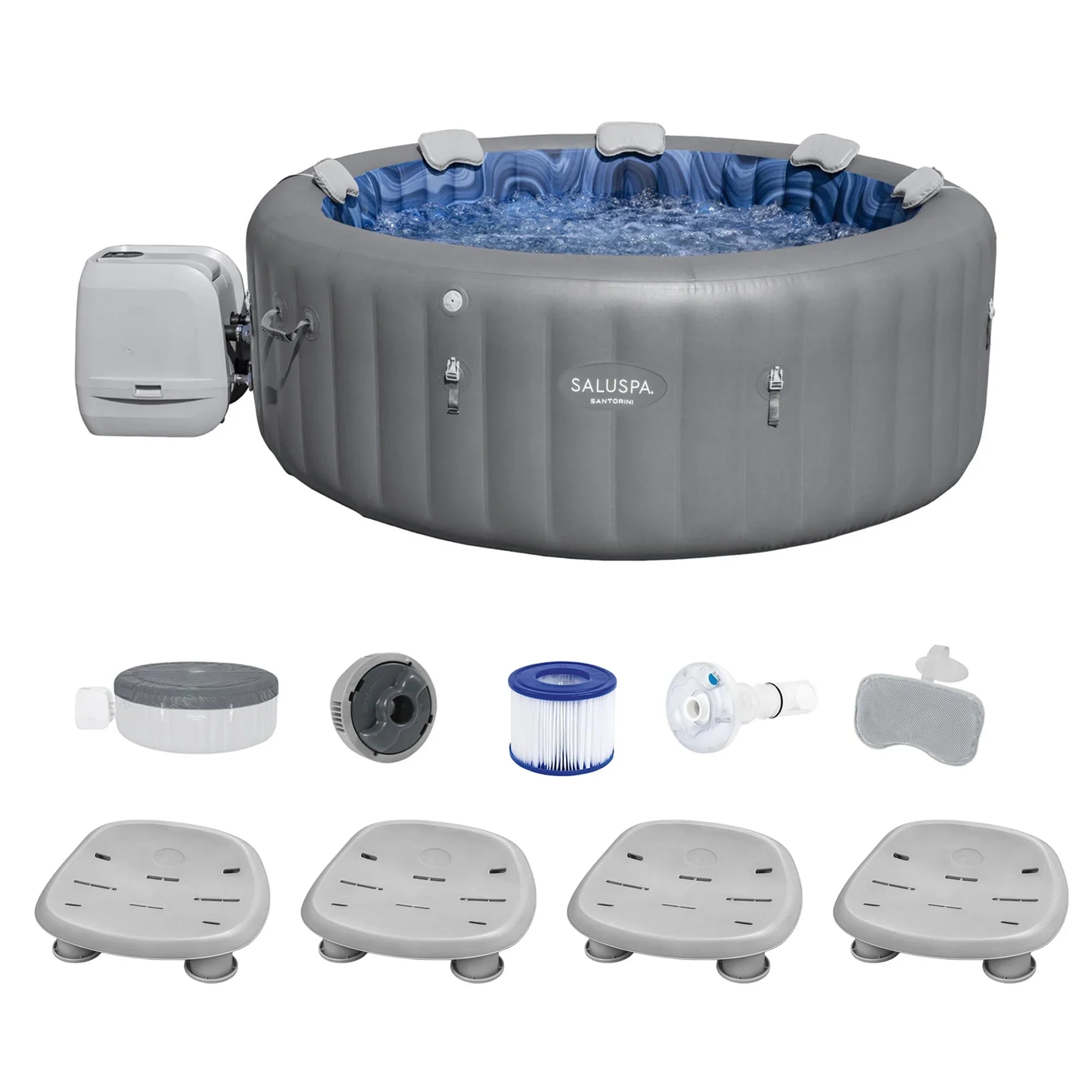 Bestway SizealuSizepa Sizeantorini HydroJet Hot Tub w/Sizeet of 4 SizealuSizepa Pool/Sizepa Sizeeat