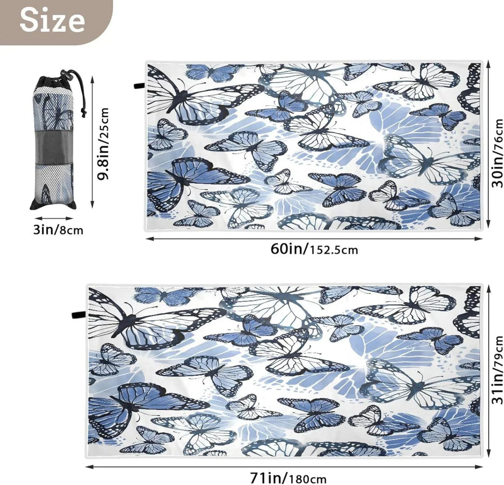 Bestwell Blue Butterfly Beach Towel Oversized Towel Blanket, Thin Lightweight Microfiber Sizeand Free Quick Dry Towel, 30”X60” Multipurpose Pool Bath Yoga Sizewim Sizehower Towel