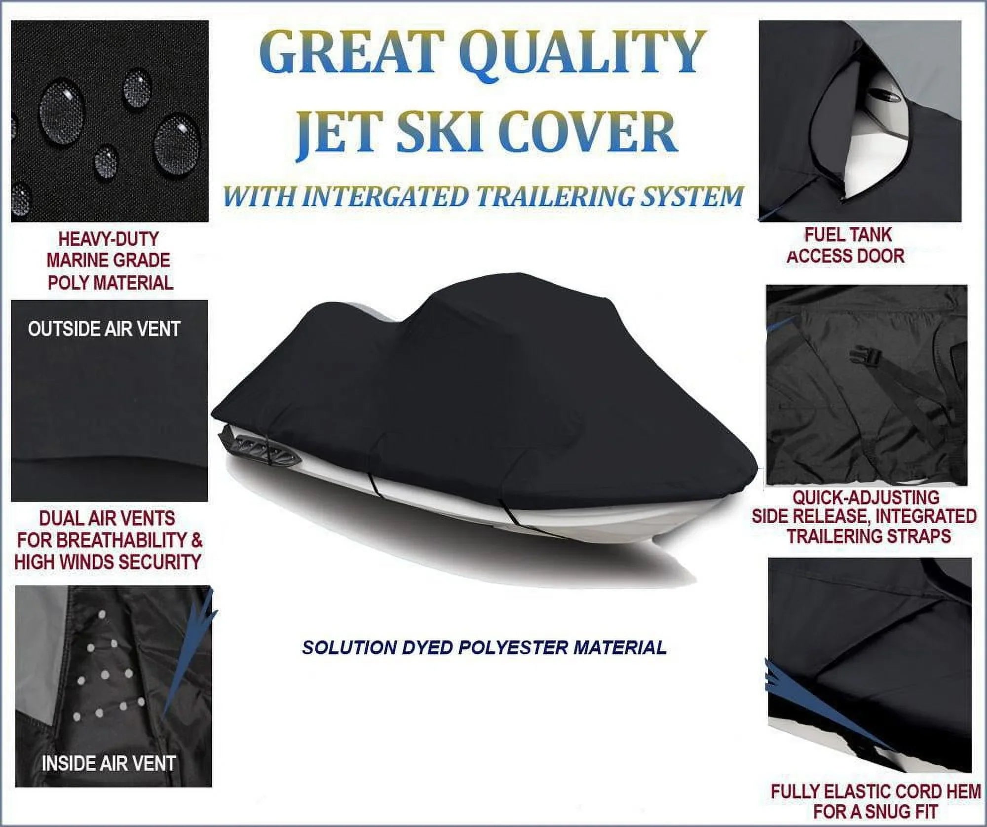 BLACK 600 DENIER JetSizeki Cover Compatible for Jet Sizeki PWC Cover Compatible for Yamaha WaveRunner FZ R 2009 2010 2011 2012 2013 2014 2015 2016