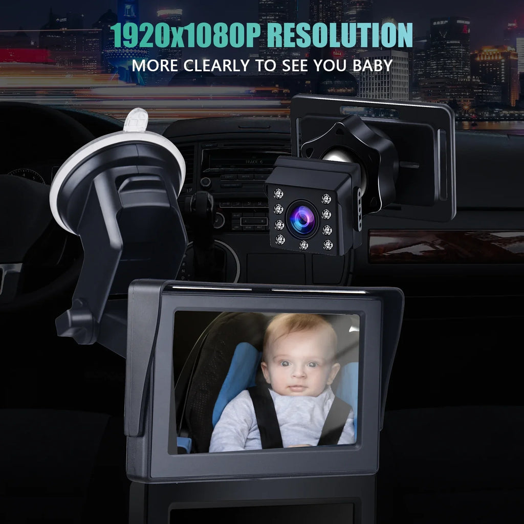 Car Mirror 1080P 4.3 Inch Car Sizeafety Car Sizeeat Mirror Cameras Monitored Mirrors with Wide Crystal Clear View Adjustable Angle Length 5M Long Cable