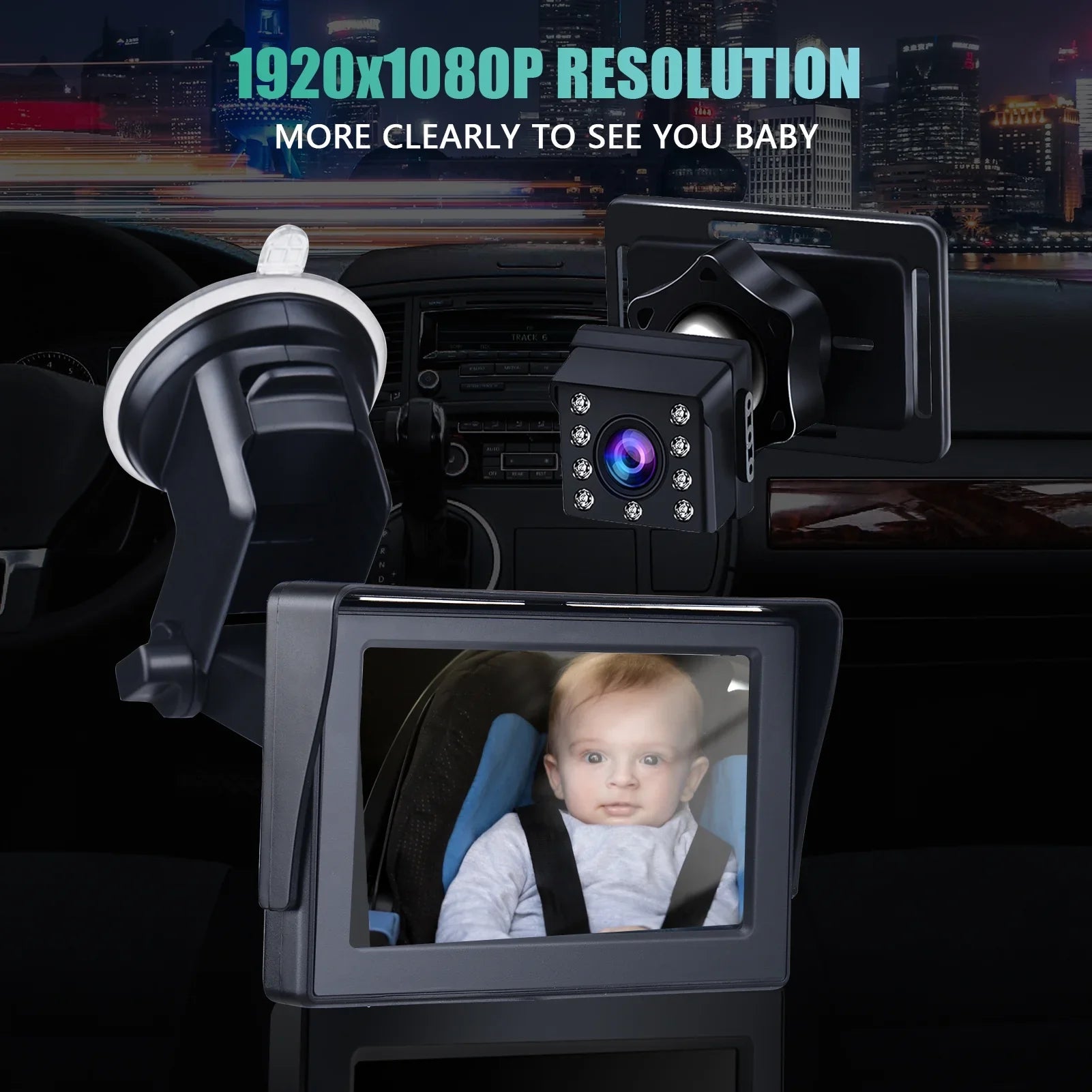 Car Mirror 1080P 4.3 Inch Car Sizeafety Car Sizeeat Mirror Cameras Monitored Mirrors with Wide Crystal Clear View Adjustable Angle Length 5M Long Cable