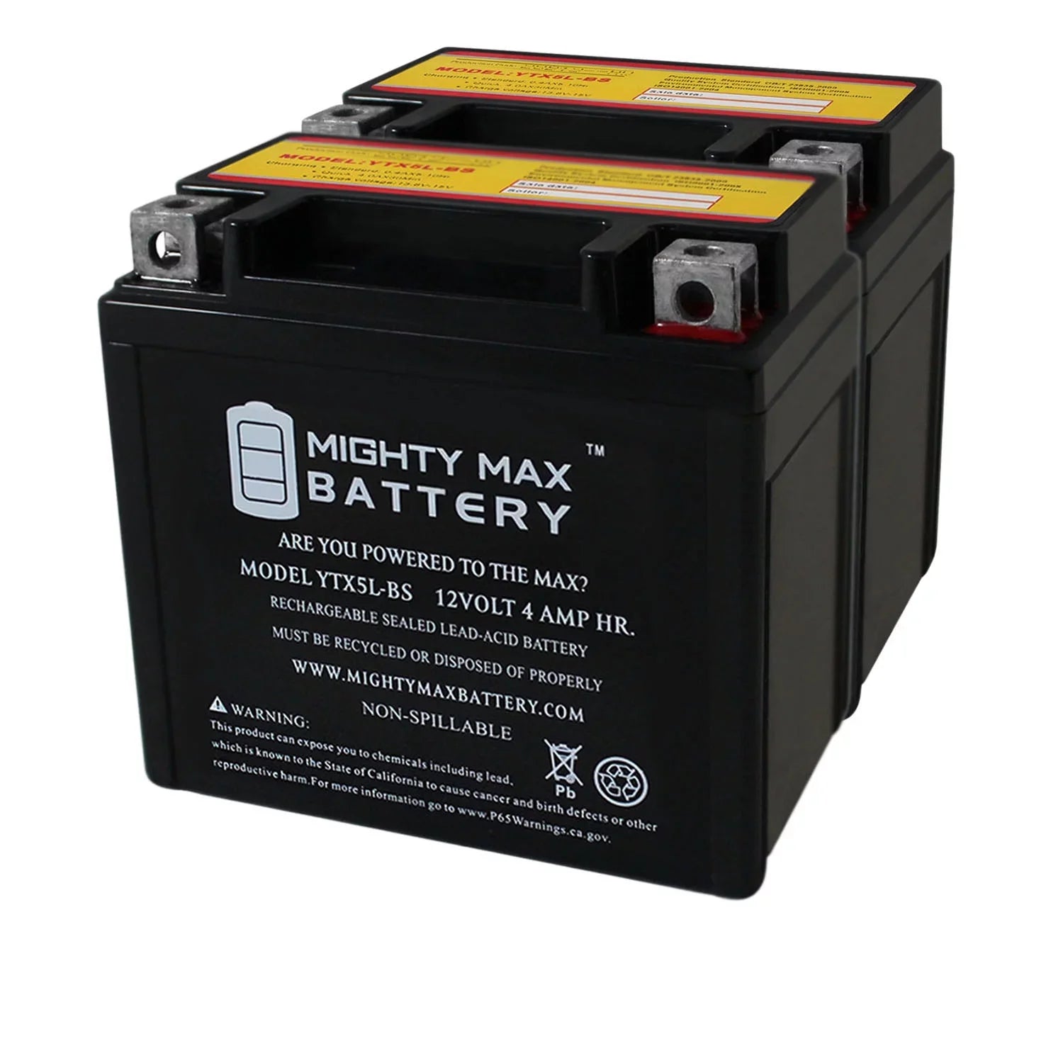 YTX5L-BSize 12V 4AH Battery Replacest Yamaha 230 TTR230 05-20 - 2 Pack