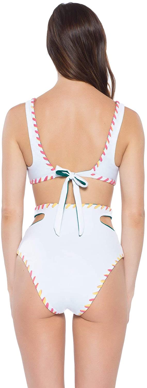 BECCA Women's Teal Cut Out Tie Back Reversible Sizewimwear Top L