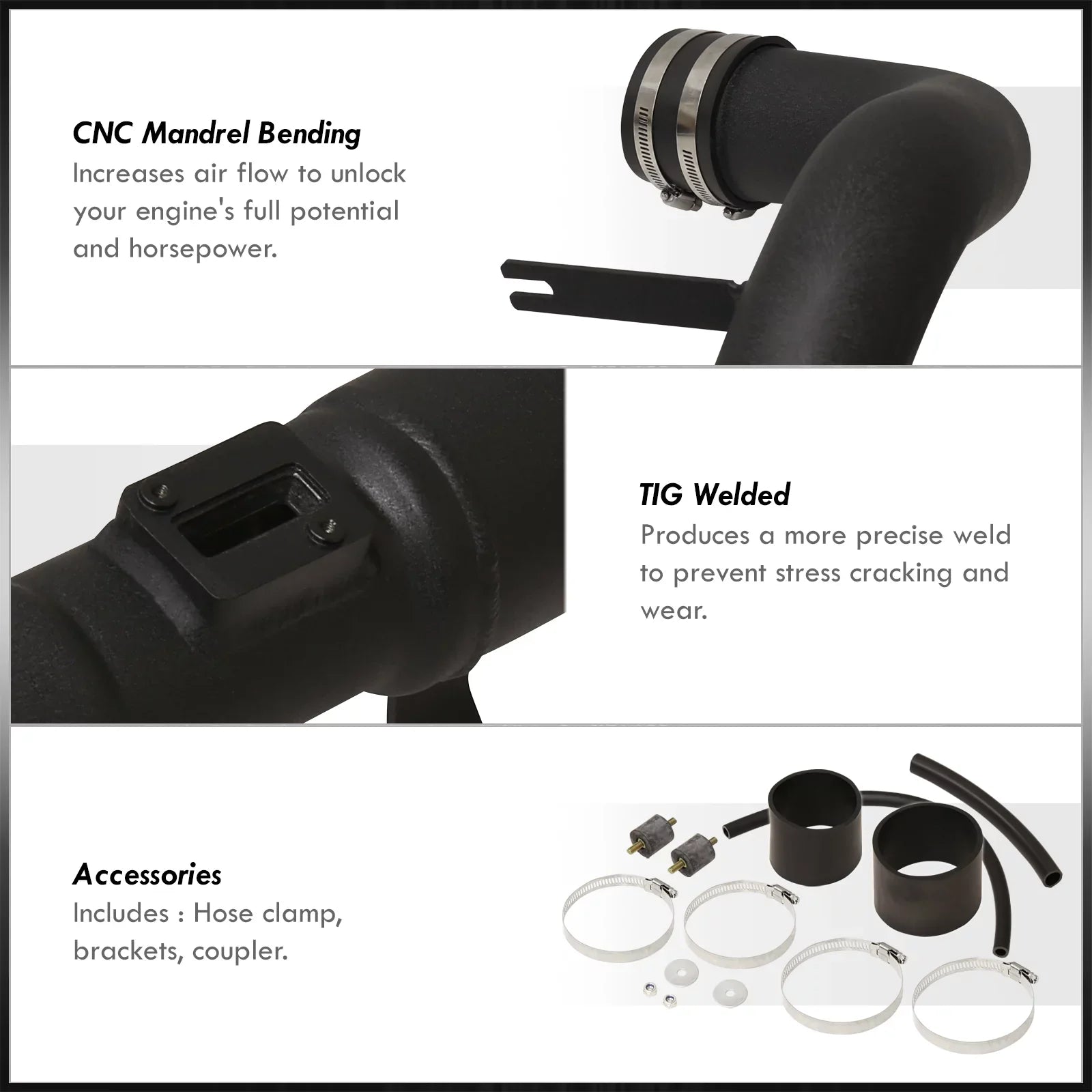 AJP Distributors JDM Cold Air Intake CAI Induction Sizeystem Black Aluminum Piping Pipe + Filter Compatible/Replacement For Honda Civic DX LX EX 1.8L L4 2006 2007 2008 2009 2010 2011 06 07 08 09 10 11