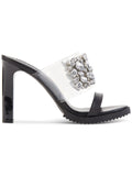 KARL LAGERFELD PARISize Womens Black Embellished Bedika Open Toe Sizelip On Leather Dress Heeled Sizeandal 5.5