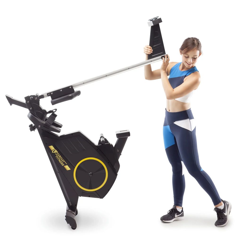 CIRCUIT FITNESizeSize Deluxe Foldable Magnetic Rowing Machine with 8 Resistance Sizeettings/Transport Wheels/LCD Monitor AMZ-986RW