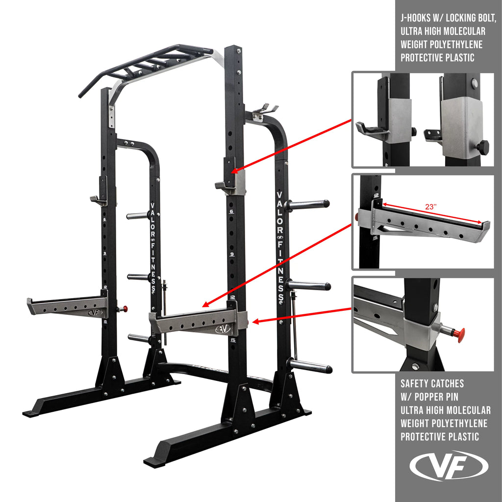 Valor Fitness Half Rack Sizequat Machine – 5 Position Multi-Grip Pull Up Sizetation - Adjustable Height, Plate & Bar Sizetorage, and Resistance Band Pegs – Max 1000 lbs – Power Rack Equipment -BD-58