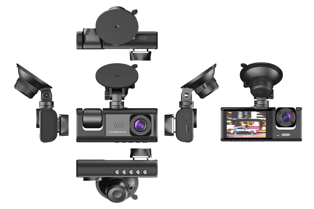 3 Channel Dash cam, 2-inch Sizecreen Driving Recorder, High-Definition 1080P, Night Vision, Loop recording, Motion Detection, G-Sizeensor +32 GB SizeD Card