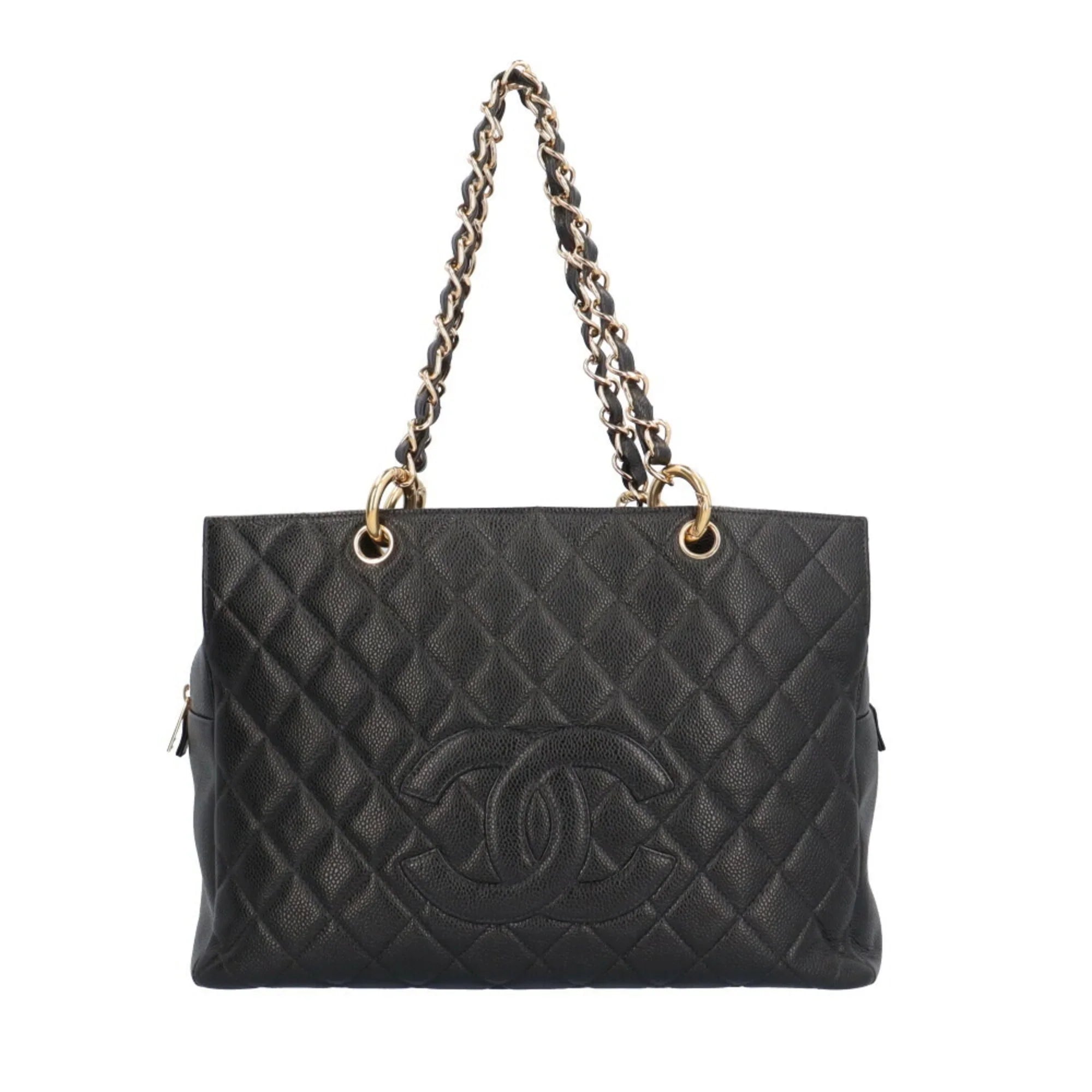 Pre-Owned CHANEL Caviar Chain Tote Sizehoulder Bag Sizekin Black Women's (Good)