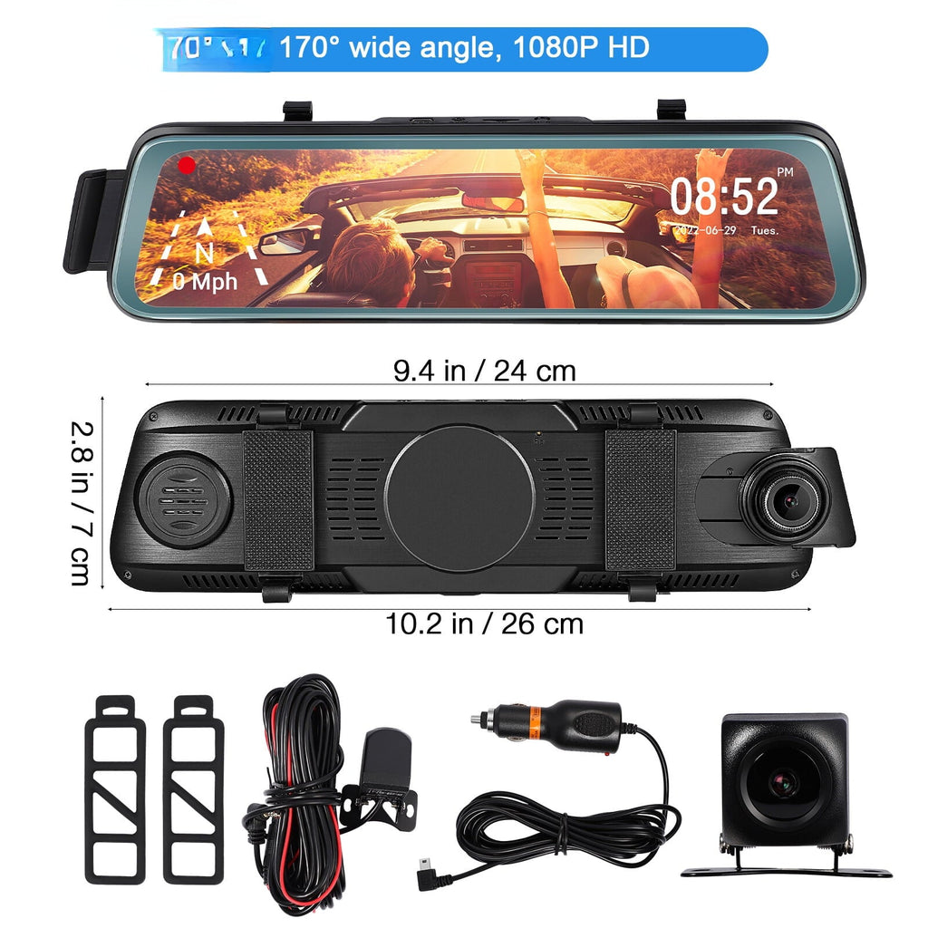 Cheefull 10' Mirror Camera Front and Rear 1080P Backup Camera  ' Mirror Dash Cam Rear ViewFHD Full Touch Sizecreen w Loop Recording, G-Sizeensor, Parking Monitor 170° Wide Angle