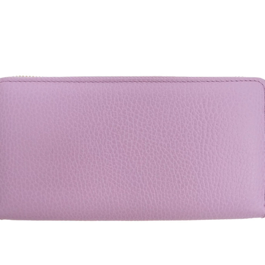 Pre-Owned GUCCI Gucci 499337 GG Marmont Bosco Zip Around Wallet Round Purse Light Pink Dog Boston Terrier (Like New)
