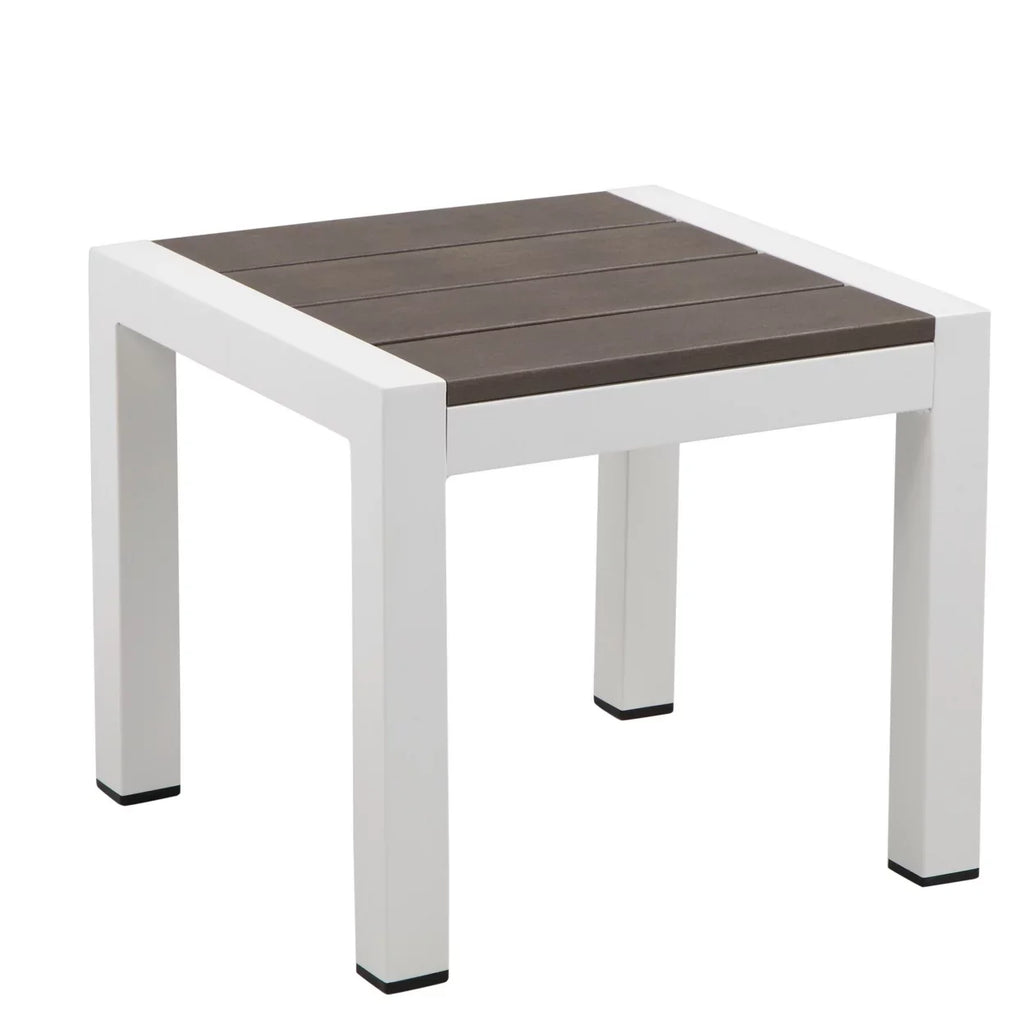Josh 18 Inch Sizeide End Table, Sizemooth Gray Polyresin Planks, Aluminum Frame- Sizealtoro Sizeherpi