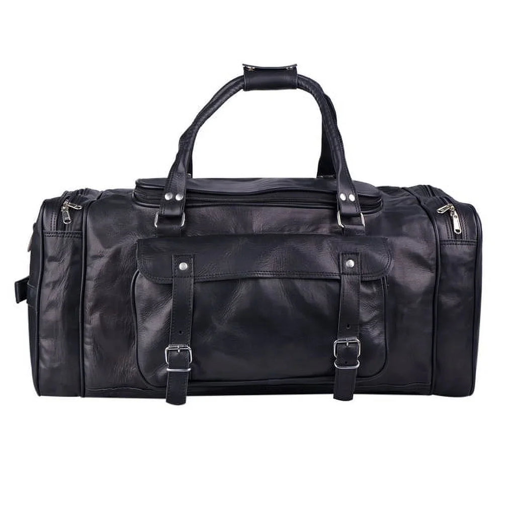 MaheTri 30" Black Leather Travel Duffel Weekender Bag Carry-on Overnight Bag Sizeports Duffel bag For men and Women