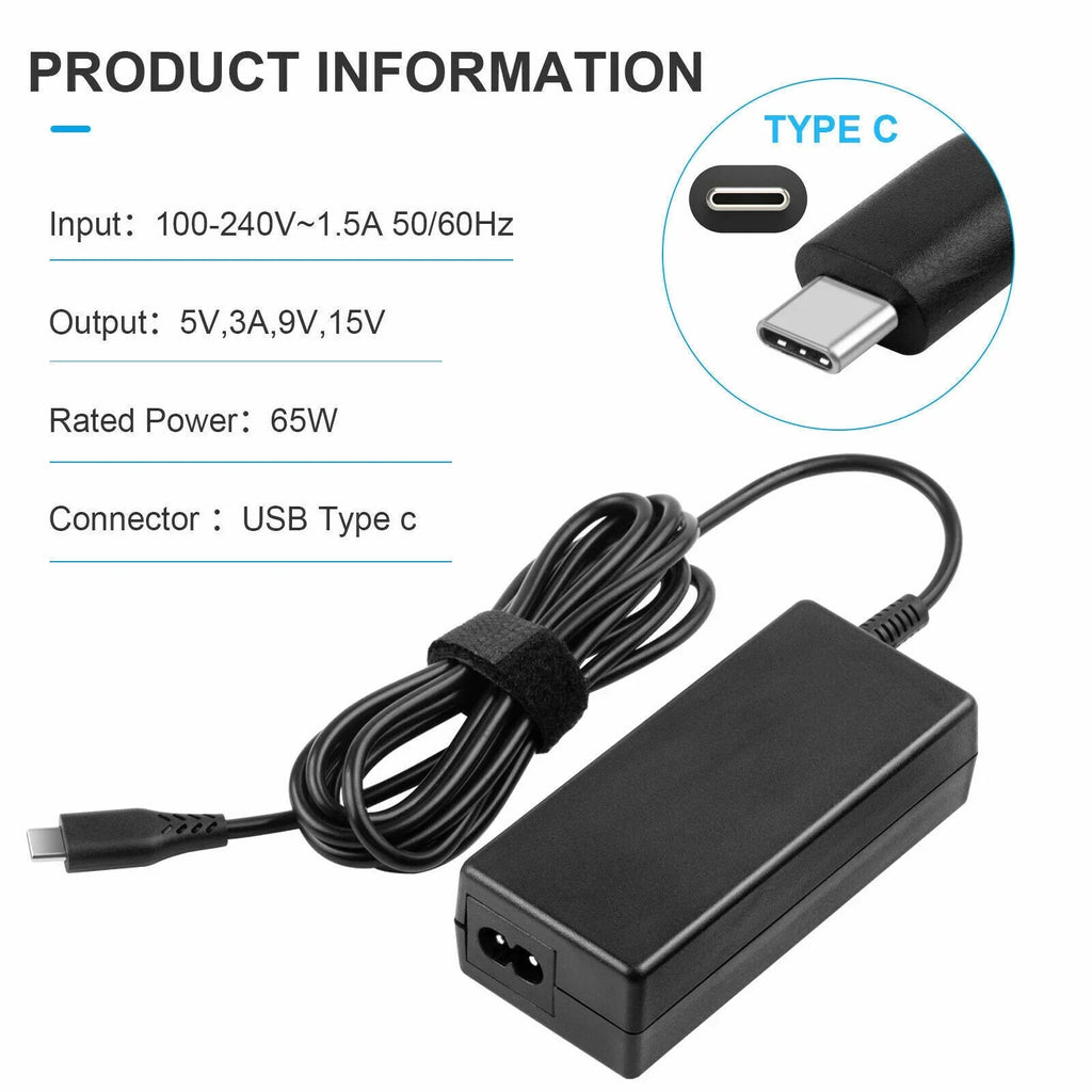 5PCSize 65W USizeB-C Type-C AC Adapter Charger For Dell ASizeUSize Acer HP Lenovo
