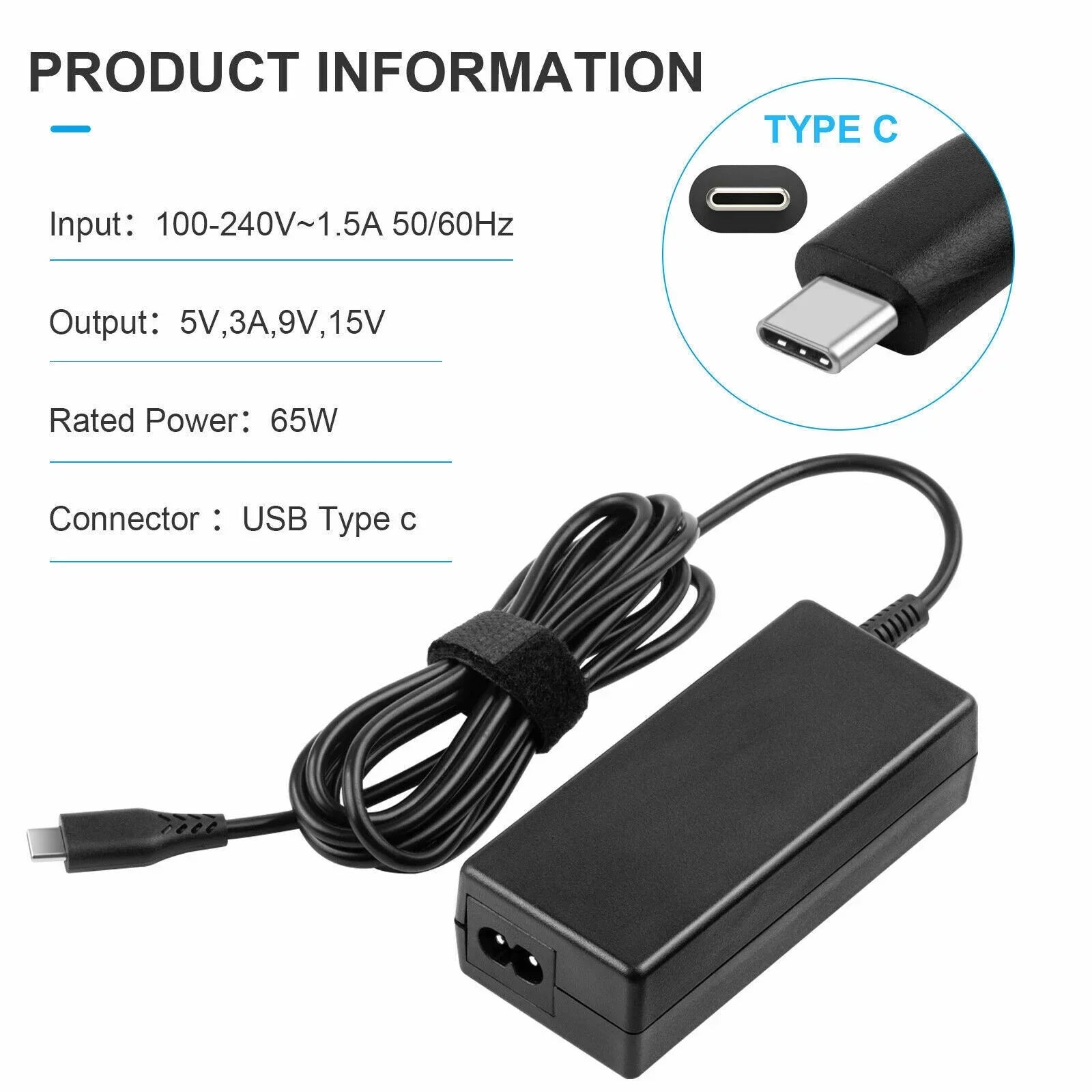 5PCSize 65W USizeB-C Type-C AC Adapter Charger For Dell ASizeUSize Acer HP Lenovo