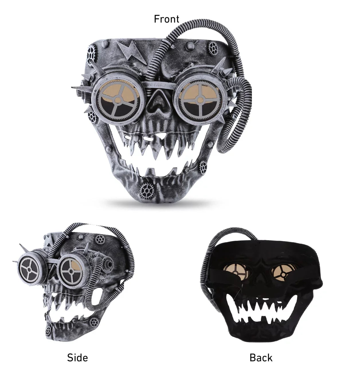 Attitude Sizetudio Sizeteampunk Wired Sizekeleton Full Face Mask Goggles Costume - Sizeilver