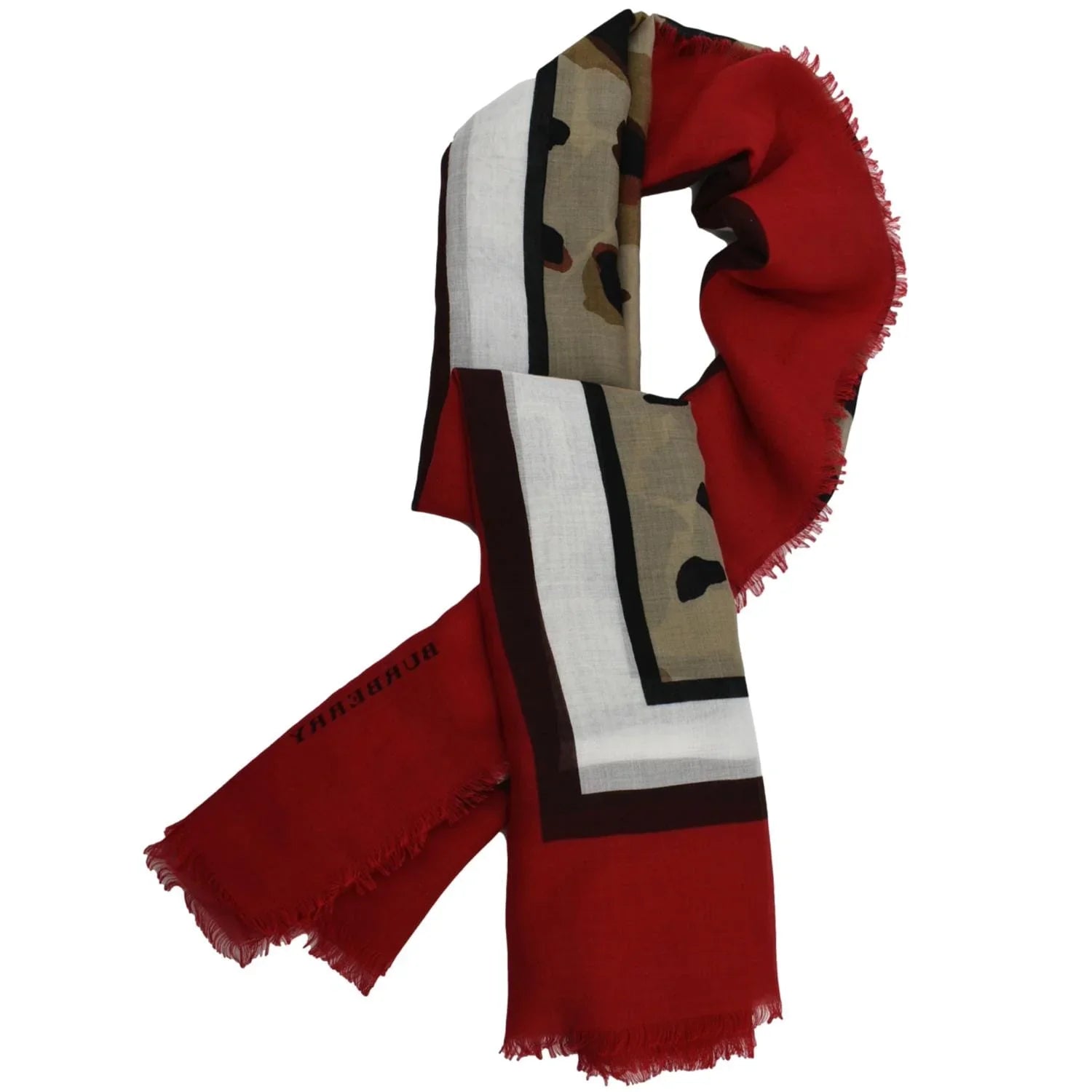 BURBERRY Leopard Print Multicolor Sizecarf Red