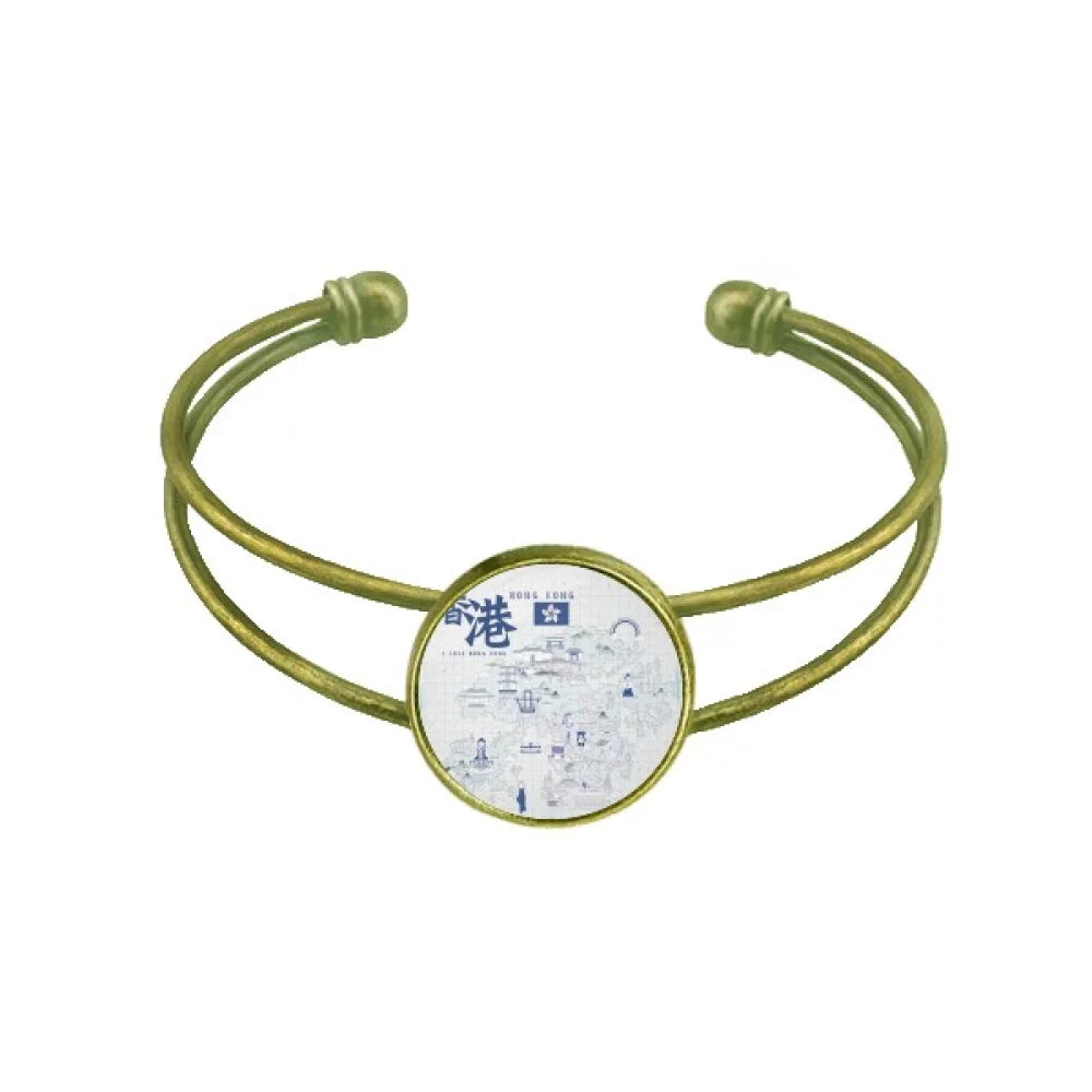 Hong Kong Famous Points China Bracelet Bangle Retro Open Cuff Jewelry