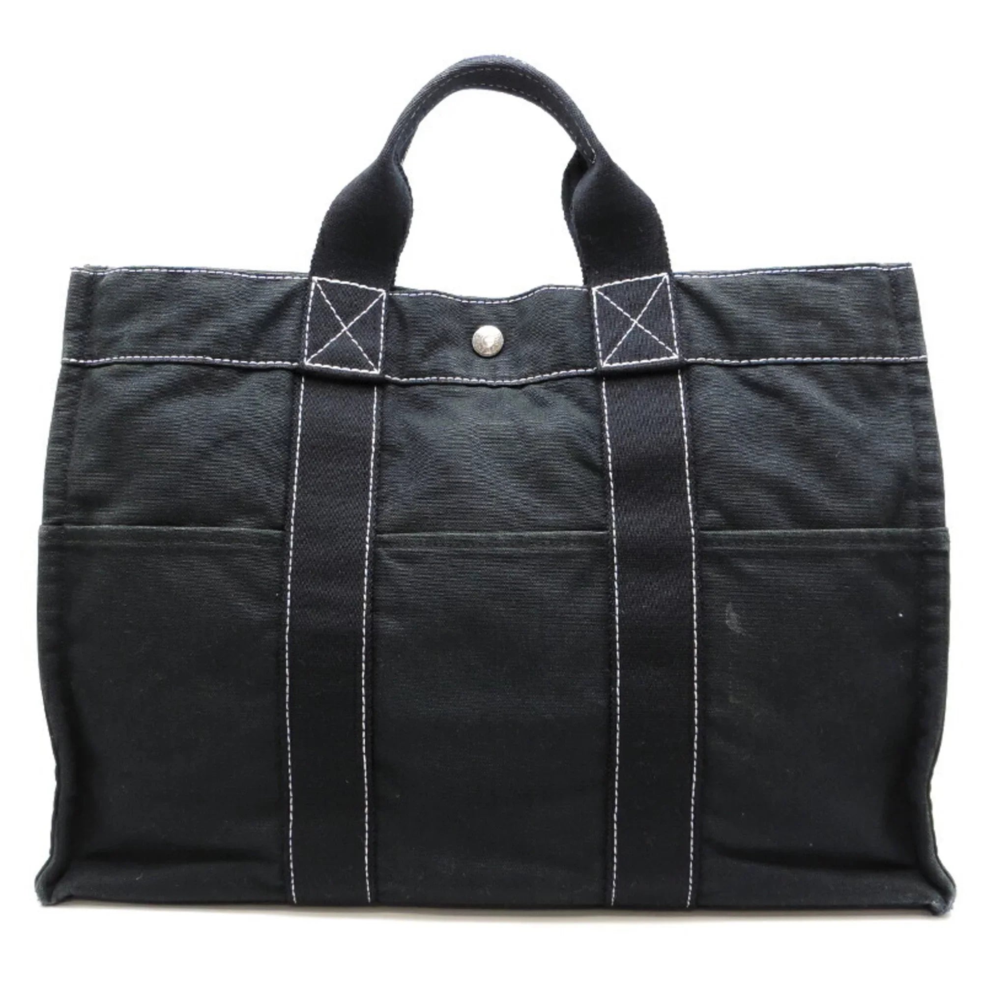Pre-Owned Hermes Deauville MM Ladies Tote Bag Cotton Canvas Black (Fair)
