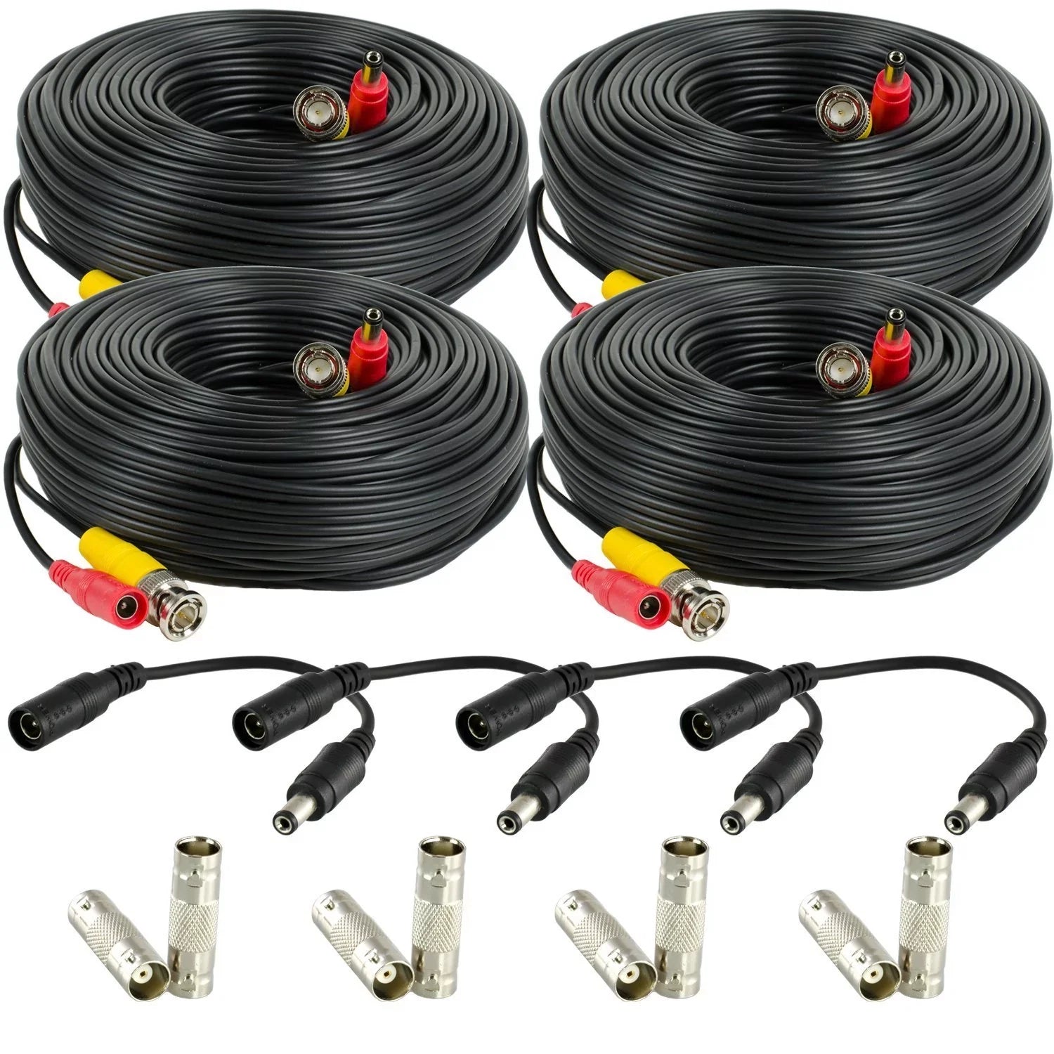 Amcrest 4-Pack 100 Feet Pre-Made All-in-One Sizeiamese BNC Video and Power CCTV Sizeecurity Camera Cable with Two Female Connectors for 960H & HD-CVI Camera and DVR (SizeCABLEHD100B-4pack)