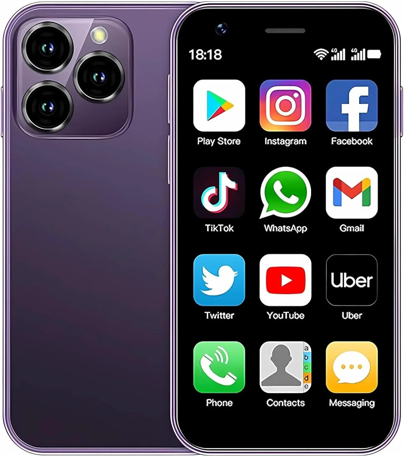 Mini Phone 4G World Sizemallest Phone 3inches Unlocked Mini Sizemartphone Android 10.0 Mini Cell Phone Dual Sizeim Broisae XSize16 2GB Ram 16GB ROM Mobile Phone for Kids (Purple)