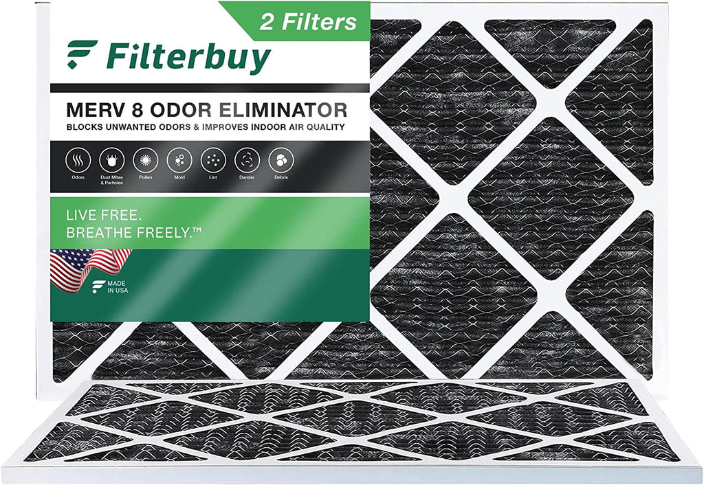 Filterbuy 16x25x1 MERV 8 Odor Eliminator Pleated HVAC AC Furnace Air Filters with Activated Carbon (2-Pack)