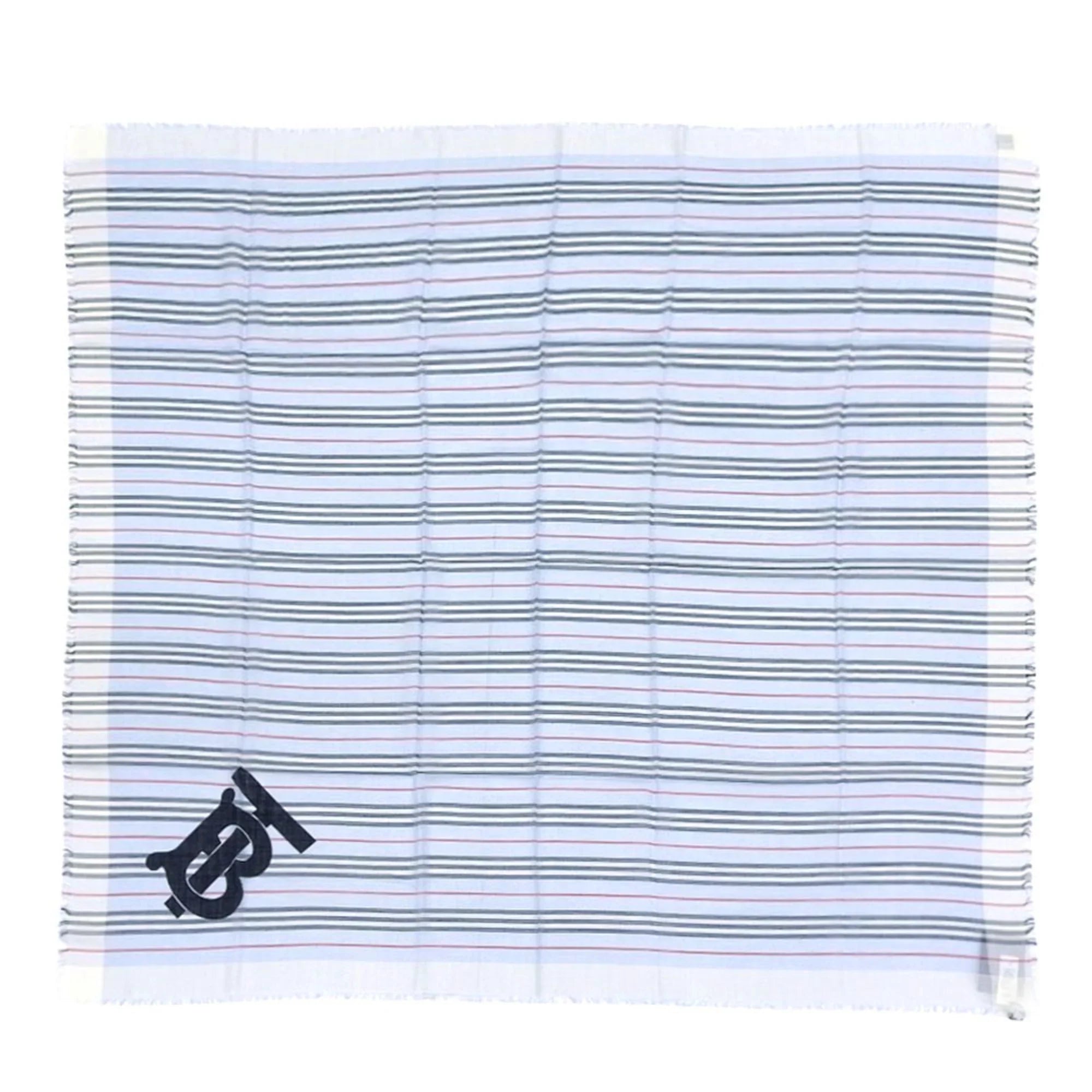 Pre-Owned Burberry BURBERRY scarf border stripe wool silk light blue 80173691 (Like New)