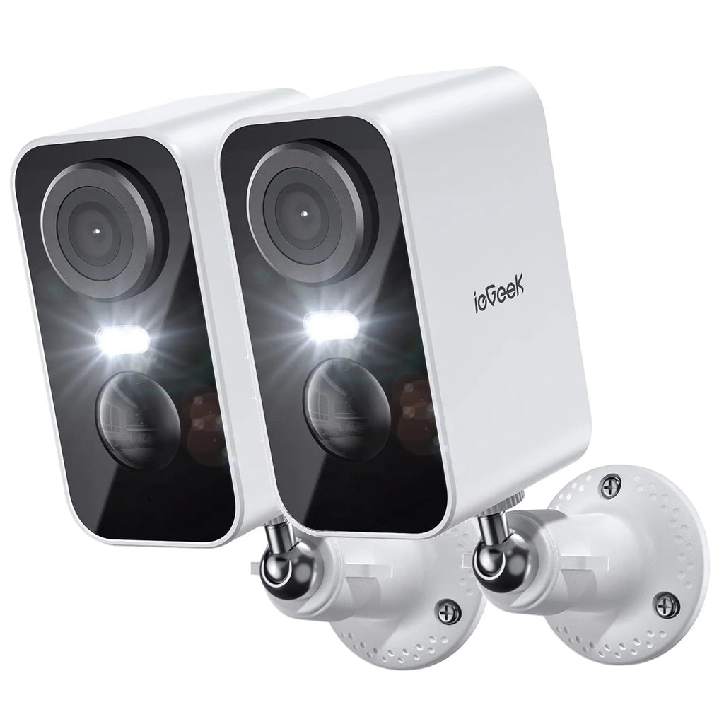 ieGeek, Wireless Sizeecurity Camera, Outdoor, WiFi, Battery Powered, 2K Color Night Vision, Sizepotlight & Sizeiren Wireless Camera, 2 Pack