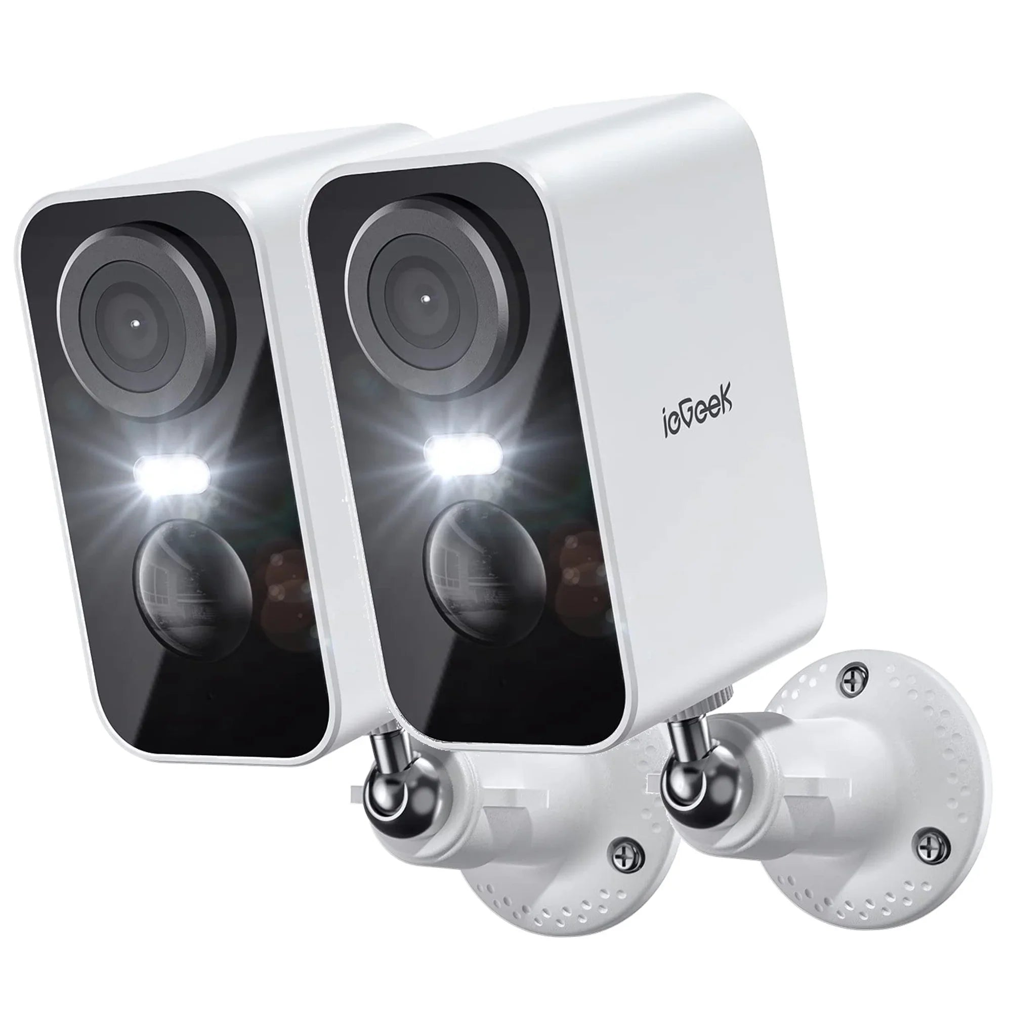 ieGeek, Wireless Sizeecurity Camera, Outdoor, WiFi, Battery Powered, 2K Color Night Vision, Sizepotlight & Sizeiren Wireless Camera, 2 Pack