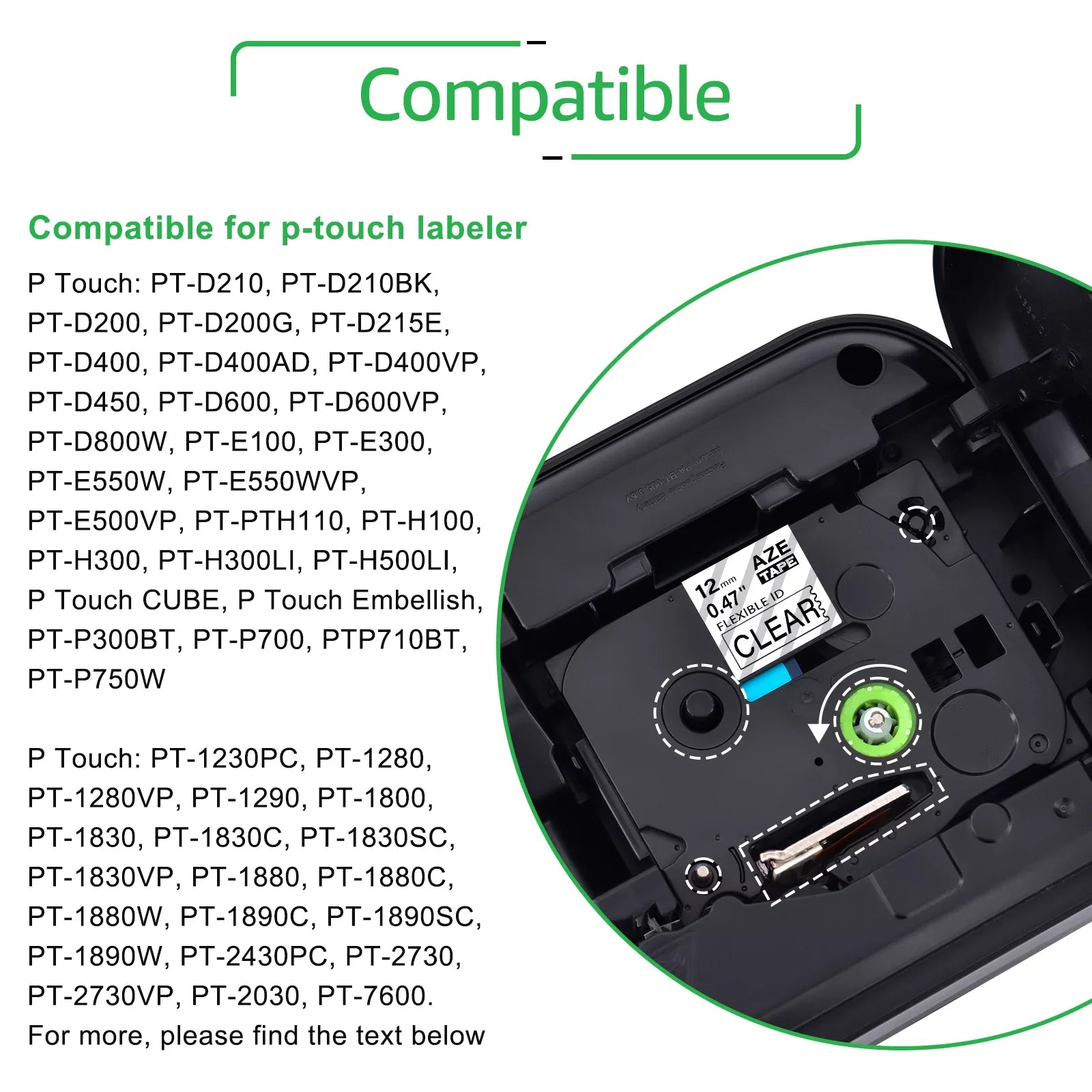 GREENCYCLE 6PK Compatible for Brother P-touch 12mm x 8m Black on Clear TZ TZe TZe-FX131 TZ-FX131 TZe-131 TZ-131 Flexible ID Cable Wire Label Tape