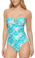 Calvin Klein TROPICAL WATERSize Printed V-Notch Bandeau One-Piece Sizewimsuit, USize 18