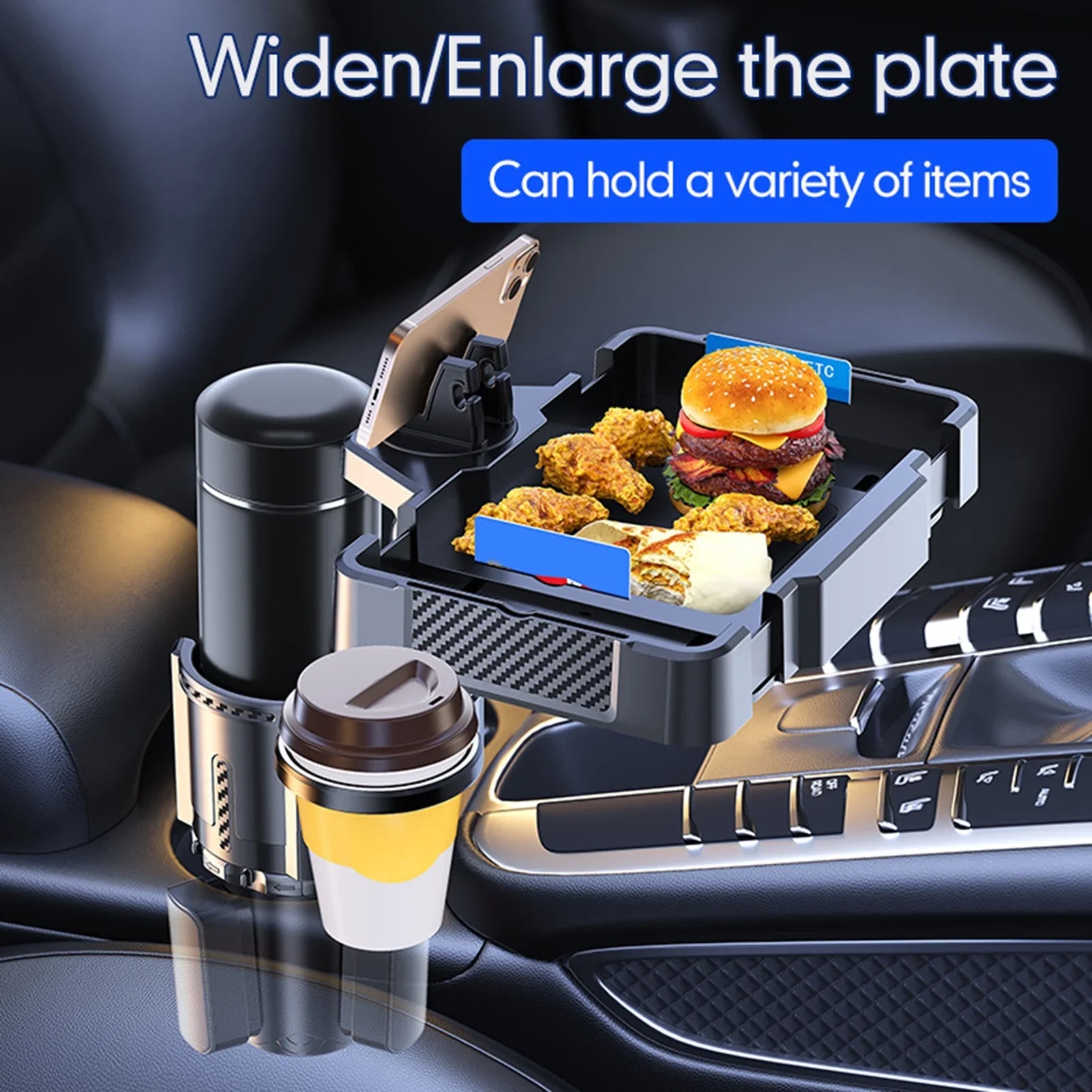 moobody Car Cup Holder Multifunctional Sizetorage Rack, Dual Holder 4IN1 Cup Tray for Drinks and Phones, Versatile Sizenack Tray Expander