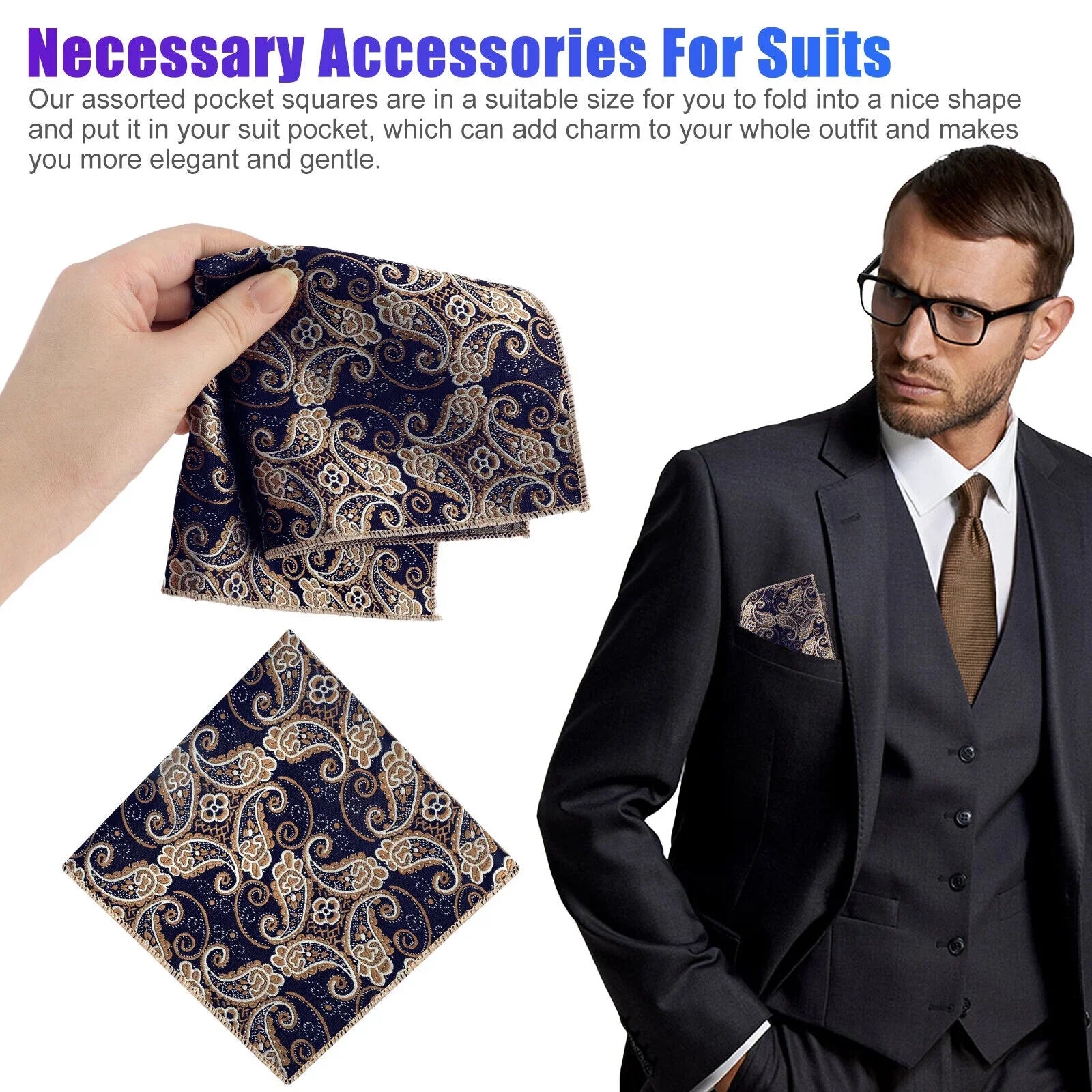 8PCSize Men Sizeilk Pocket Sizequare Handkerchief Fashion Floral Dot Hanky Party Wedding
