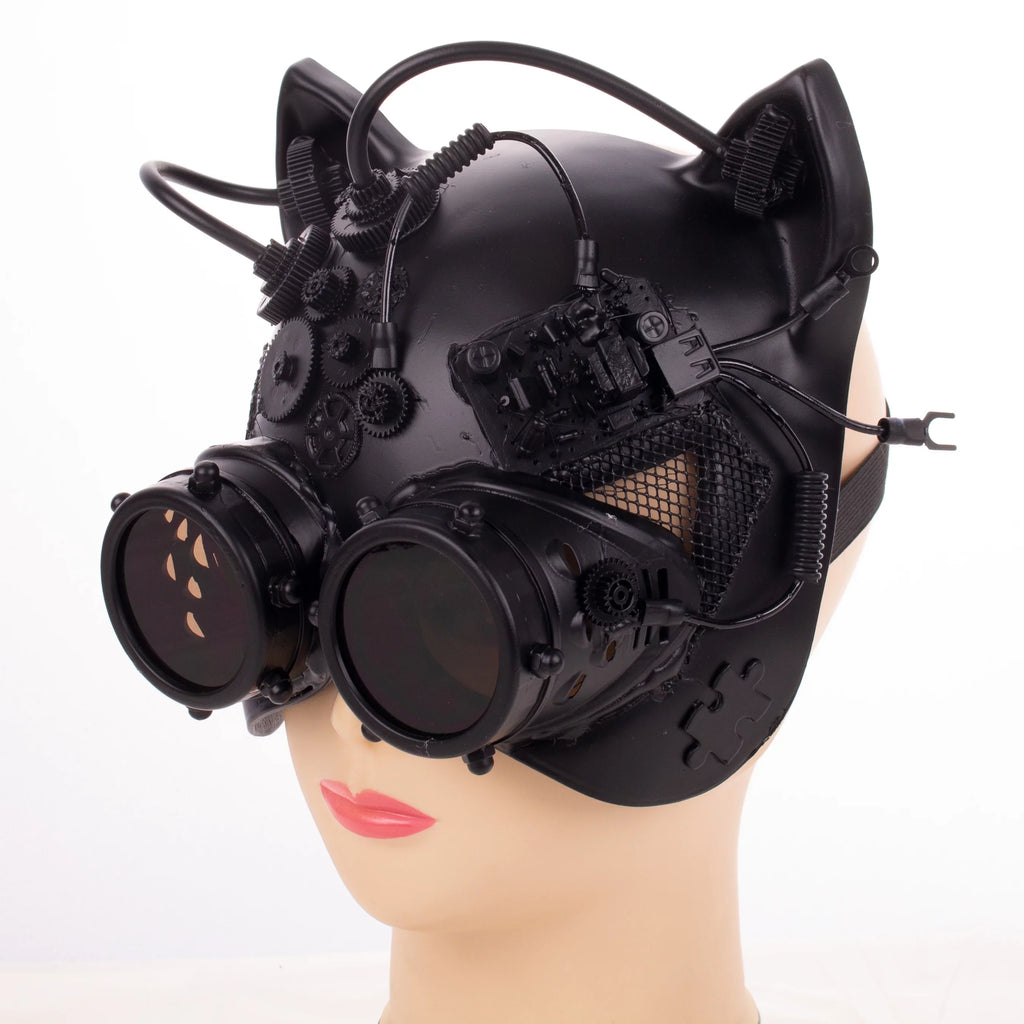 Kbw Black Sizeteampunk Kitty Cat Women's Costume Half Mask with Goggles Masquerade