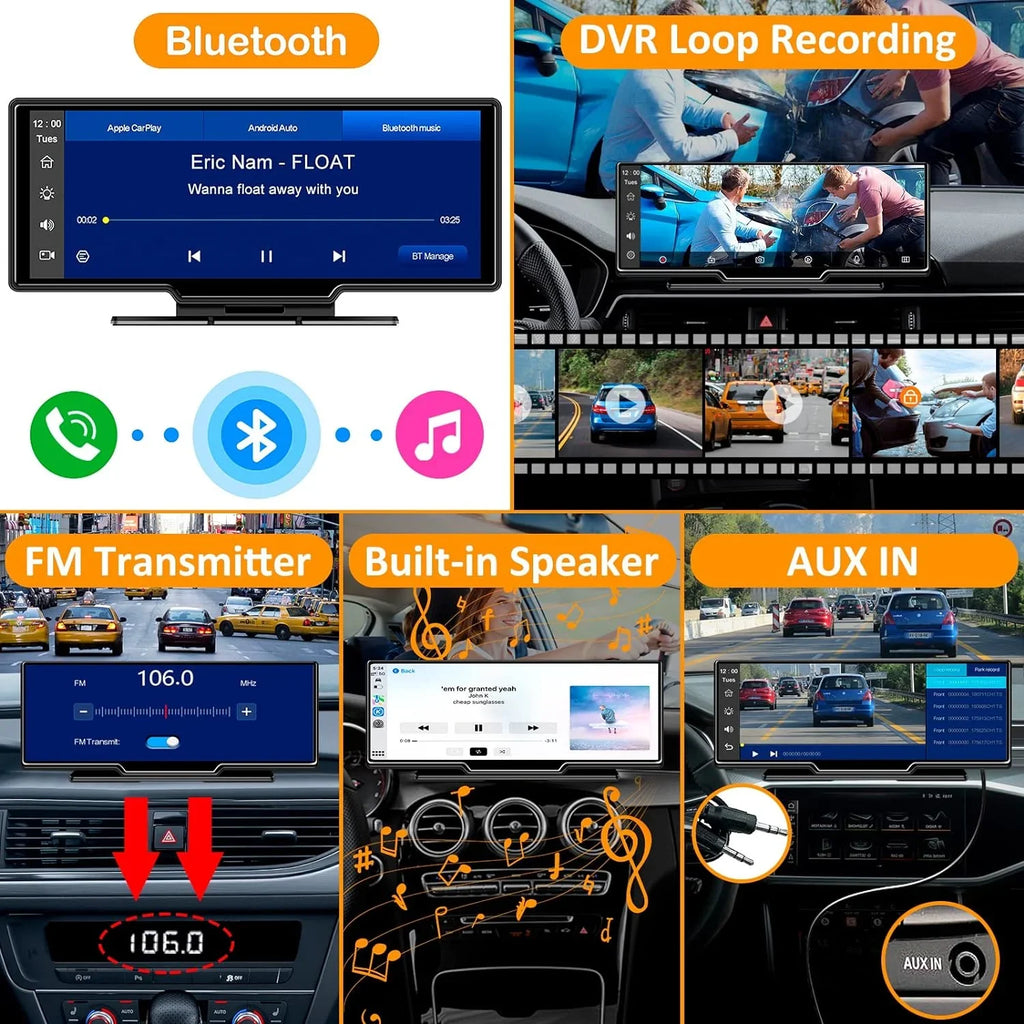 CAIHONG Portable Wireless Carplay Car Sizetereo with 2.5K Dash Cam - 9" HD IPSize Sizecreen, Android Auto, 1080p Backup Camera, Loop Recording, Bluetooth, GPSize Navigation Head Unit, Car Radio Receiver