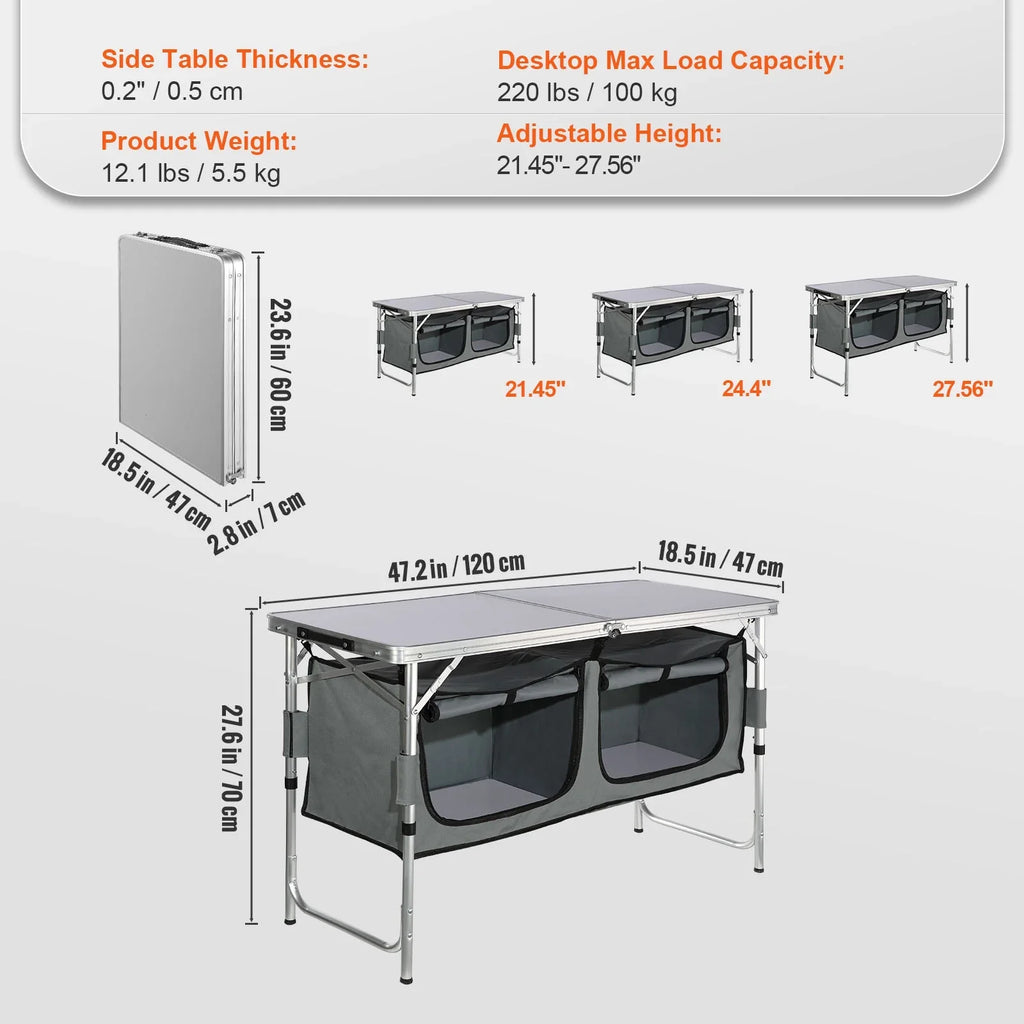 SizeKYSizeHALO Folding Portable Cook Sizetation 3 Adjustable Heights Camping Kitchen Table