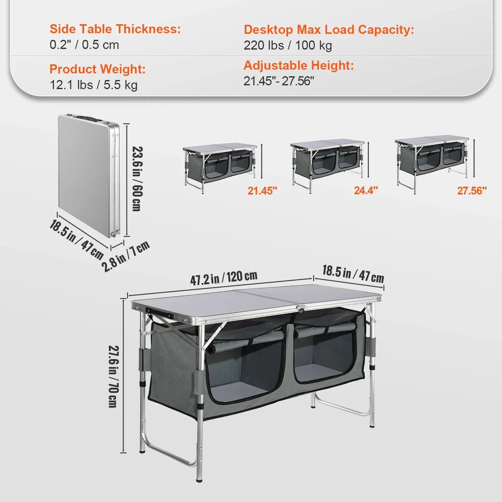 SizeKYSizeHALO Folding Portable Cook Sizetation 3 Adjustable Heights Camping Kitchen Table