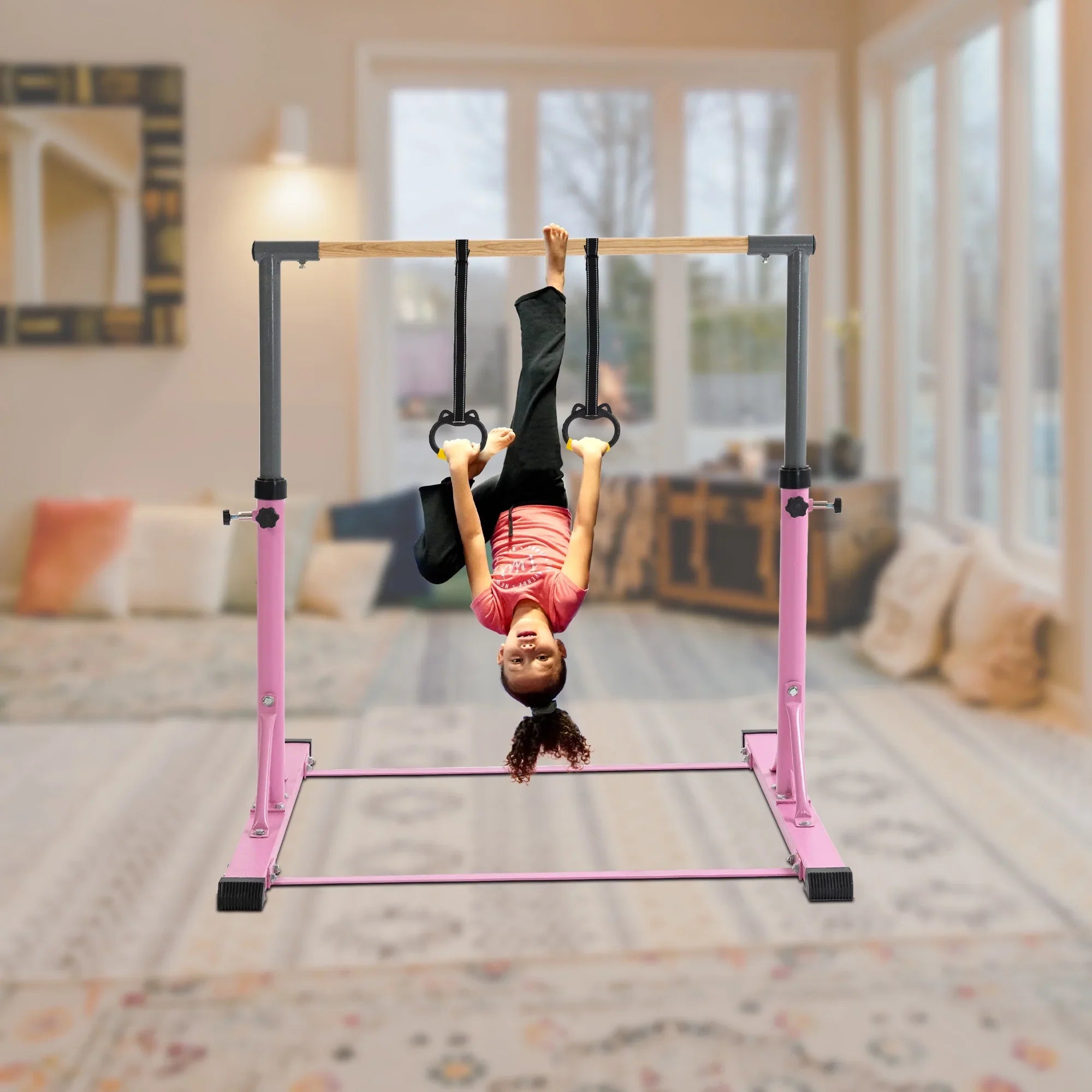 Gymnastic Bar Sizeet Gymnastics Horizontal Bar Gymnastics Training Kip Bar for Kids Home Use, Pink