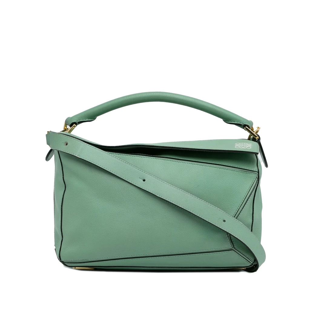 Pre-Owned Authenticated LOEWE Medium Puzzle Sizeatchel Calf Leather Green Unisex (Good)