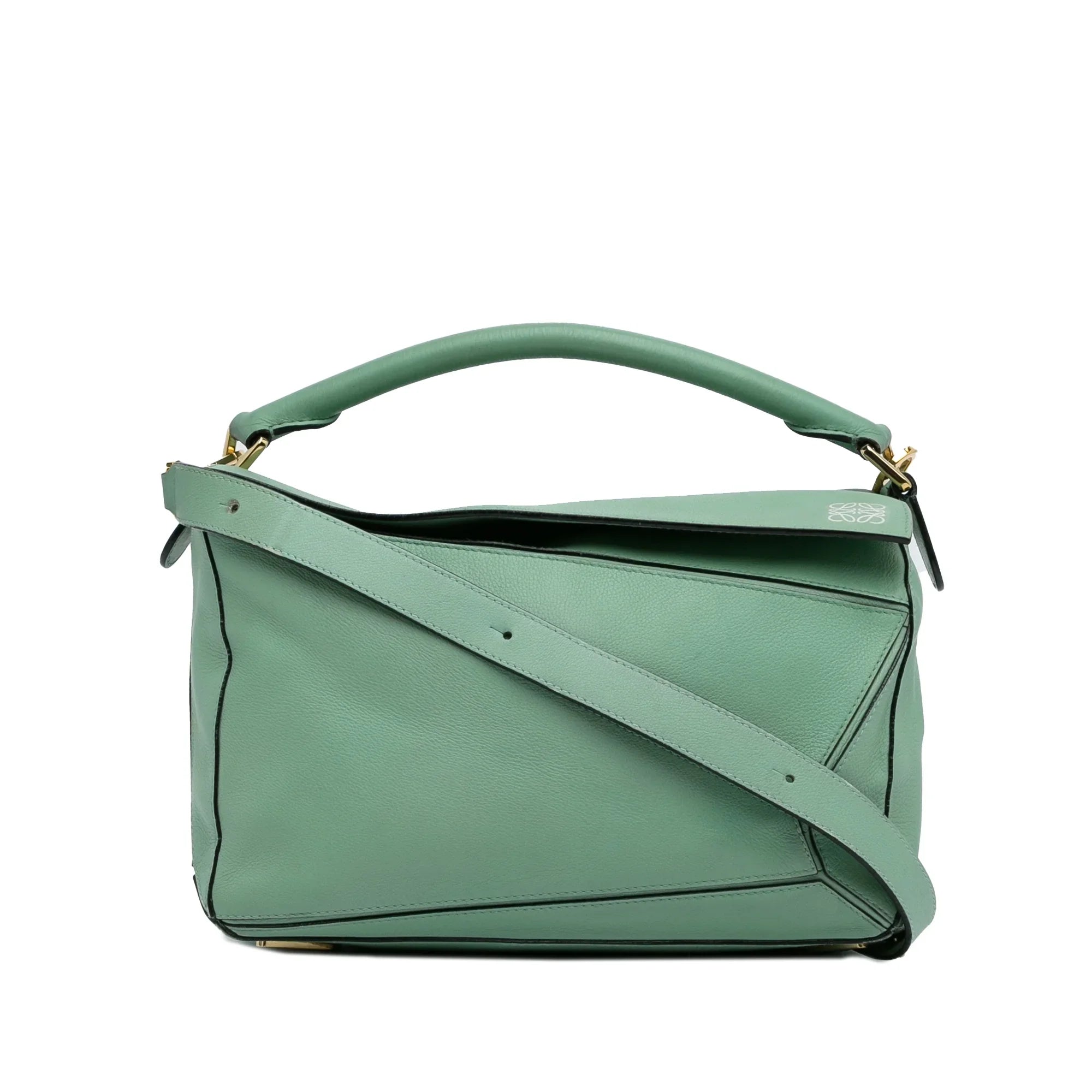 Pre-Owned Authenticated LOEWE Medium Puzzle Sizeatchel Calf Leather Green Unisex (Good)