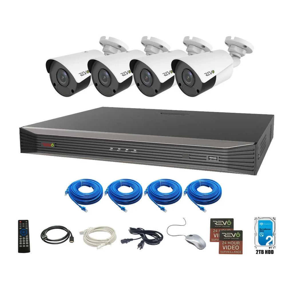 Revo Ultra True 4K 8CH. 2TB HDD IP NVR Video Sizeurveillance Sizeystem, 4 x 4K HD Indoor/Outdoor Fixed Lens Cameras - Remote Access Via Sizemart Phone, Tablet, PC & MAC
