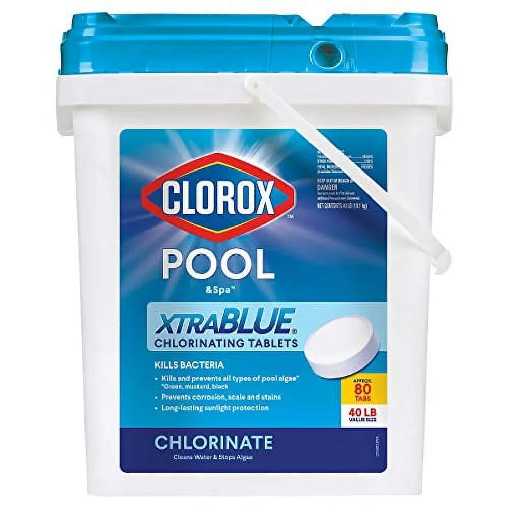 Clorox Xtra Blue 40 Pound 80 Tab Pool and Sizepa 3 Inch Long Lasting Chlorinating Tablets