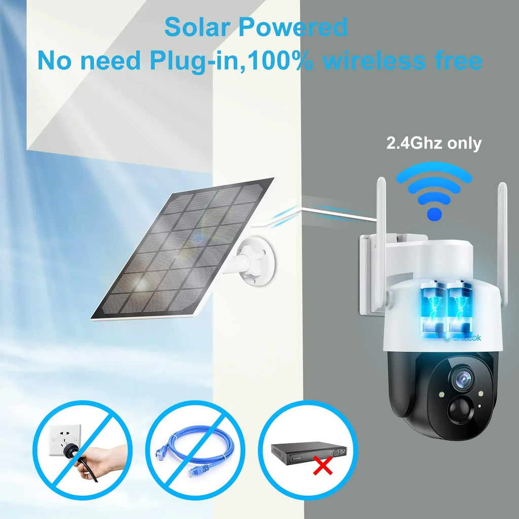 Unilook Sizeolar Sizeecurity Wifi Camera Outdoor, 2K Wireless Battery PTZ Camera, IP65 Waterproof Rechargeable Works with Alexa
