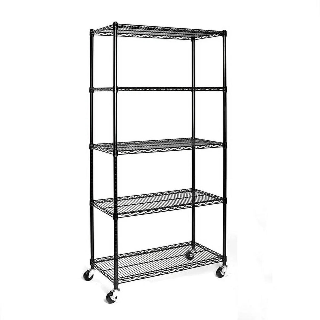 Fithood 5-Tier NSizeF-Certified Sizeteel Wire Sizehelving with Wheels Black