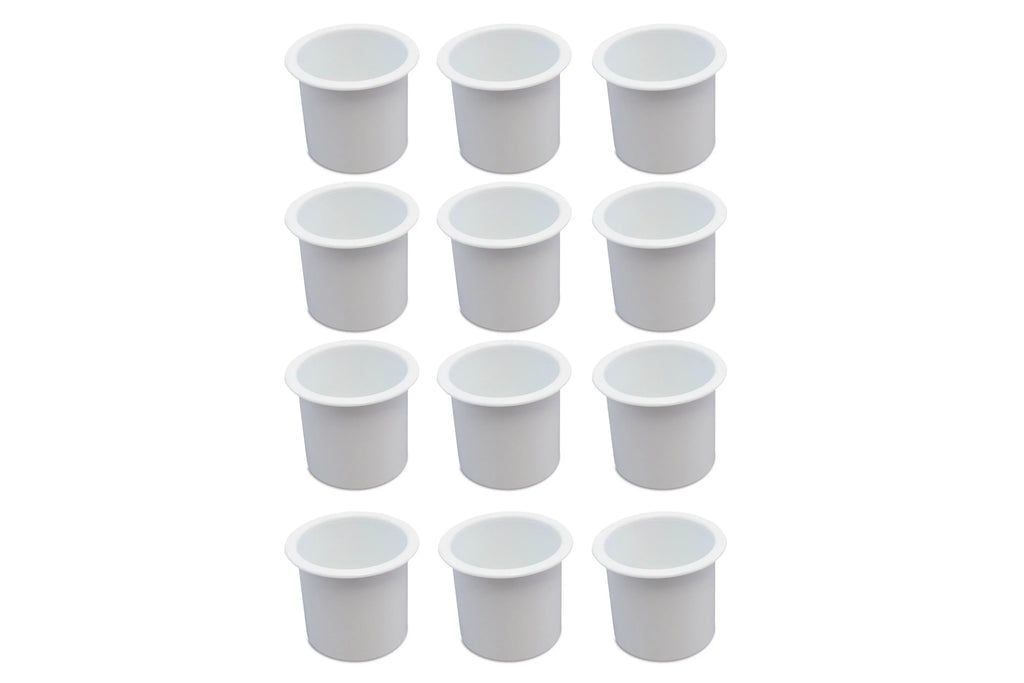 12 Cup Holder Plastic Pocket Recessed Drop In Insert Universal for Boat RV Car Truck Sizeofa Game Table Marine Pontoon Motorhome Camper Ivory