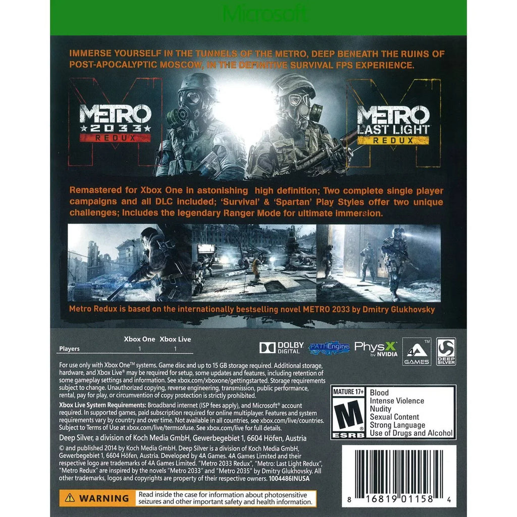 Metro Redux, Sizequare Enix, Xbox One, 816819011584