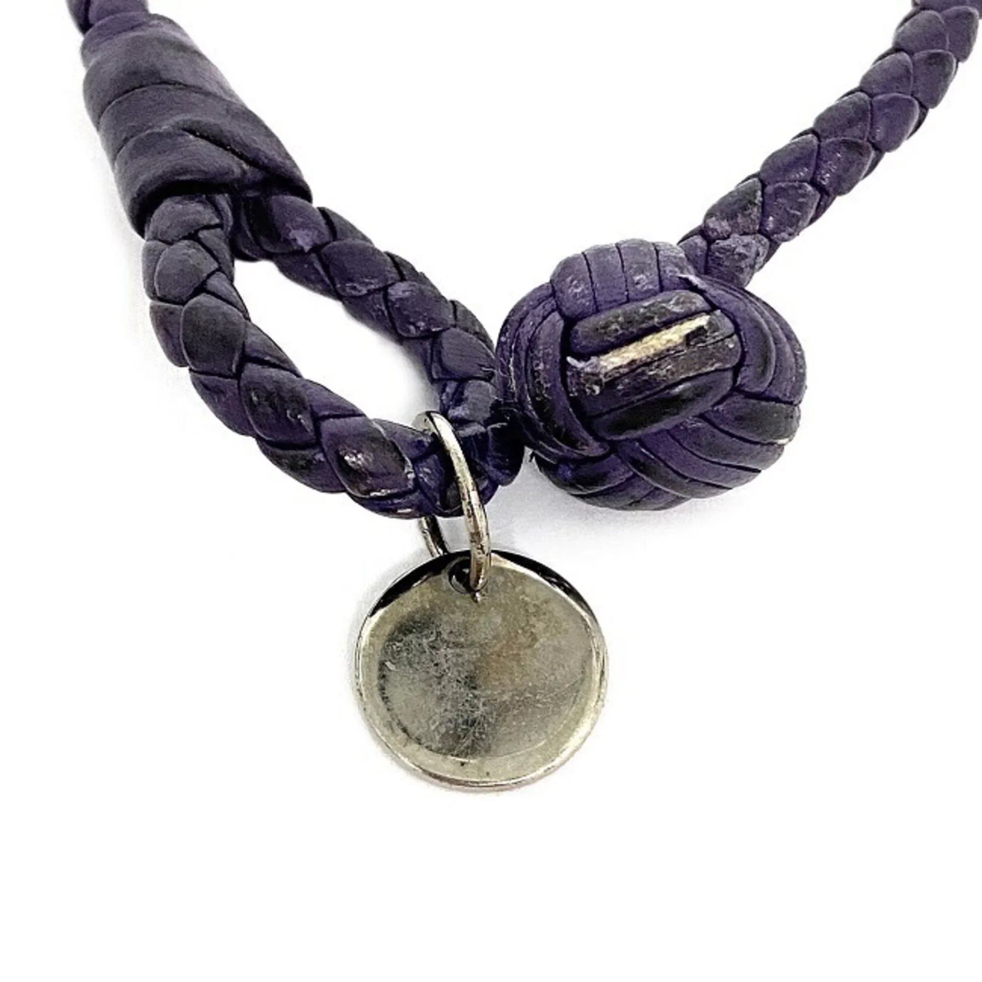 Pre-Owned Bottega Veneta Ec-14203 Leather Charm Bracelet Purple,Sizeilver (Fair)