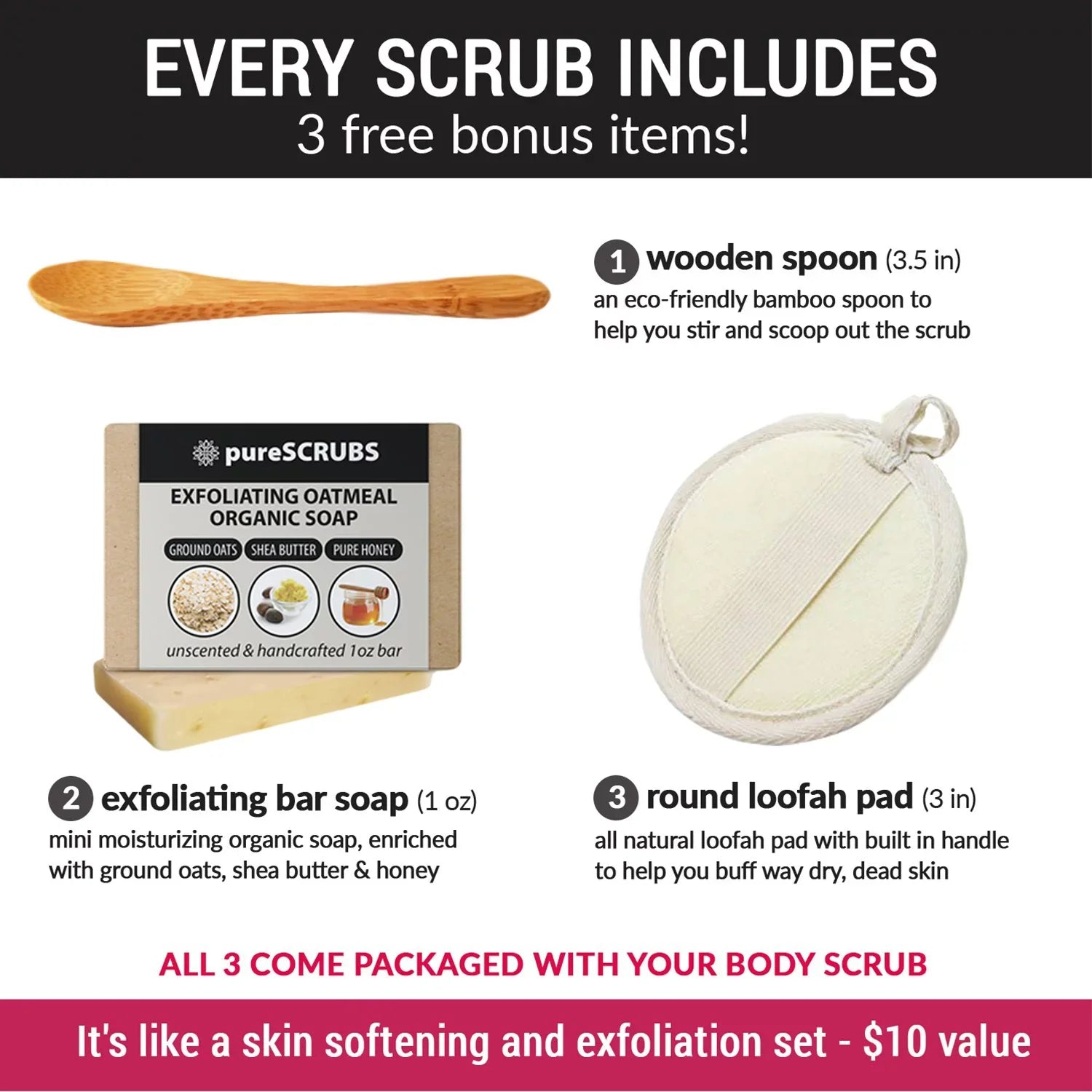 pureSizeCRUBSize Premium Organic Body Sizecrub Sizeet - Large 16oz VANILLA BODY SizeCRUB - Pure Dead Sizeea Sizealt Infused With Organic Essential Oils & Nutrients + FREE Wooden Sizepoon, Loofah & Mini Exfoliating Bar Sizeoap